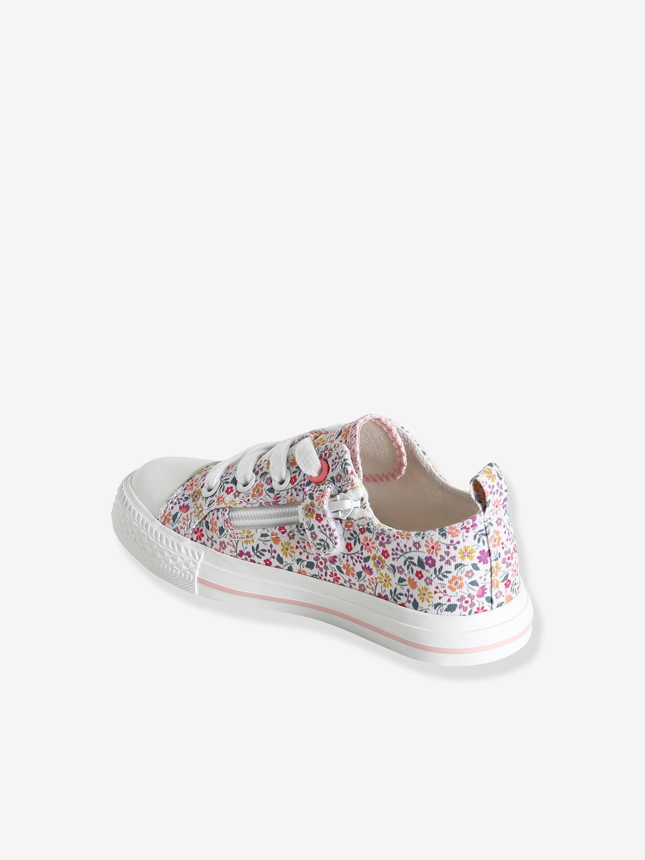 Baskets fille en toile fantaisie broderie anglaise rose