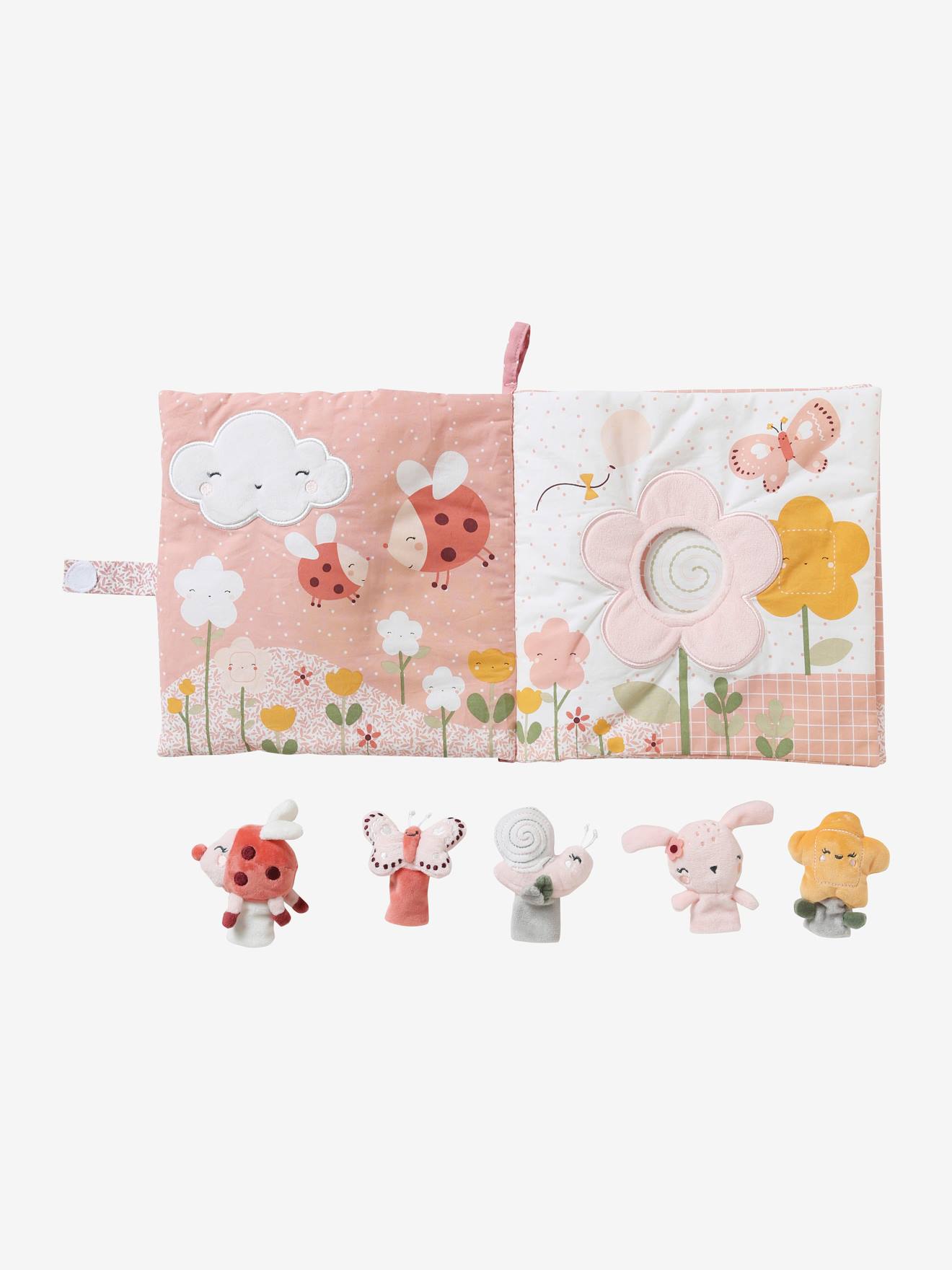 Vertbaudet Baby Stoffbuch mit Plüschtieren ROSA WELT - mehrfarbig
