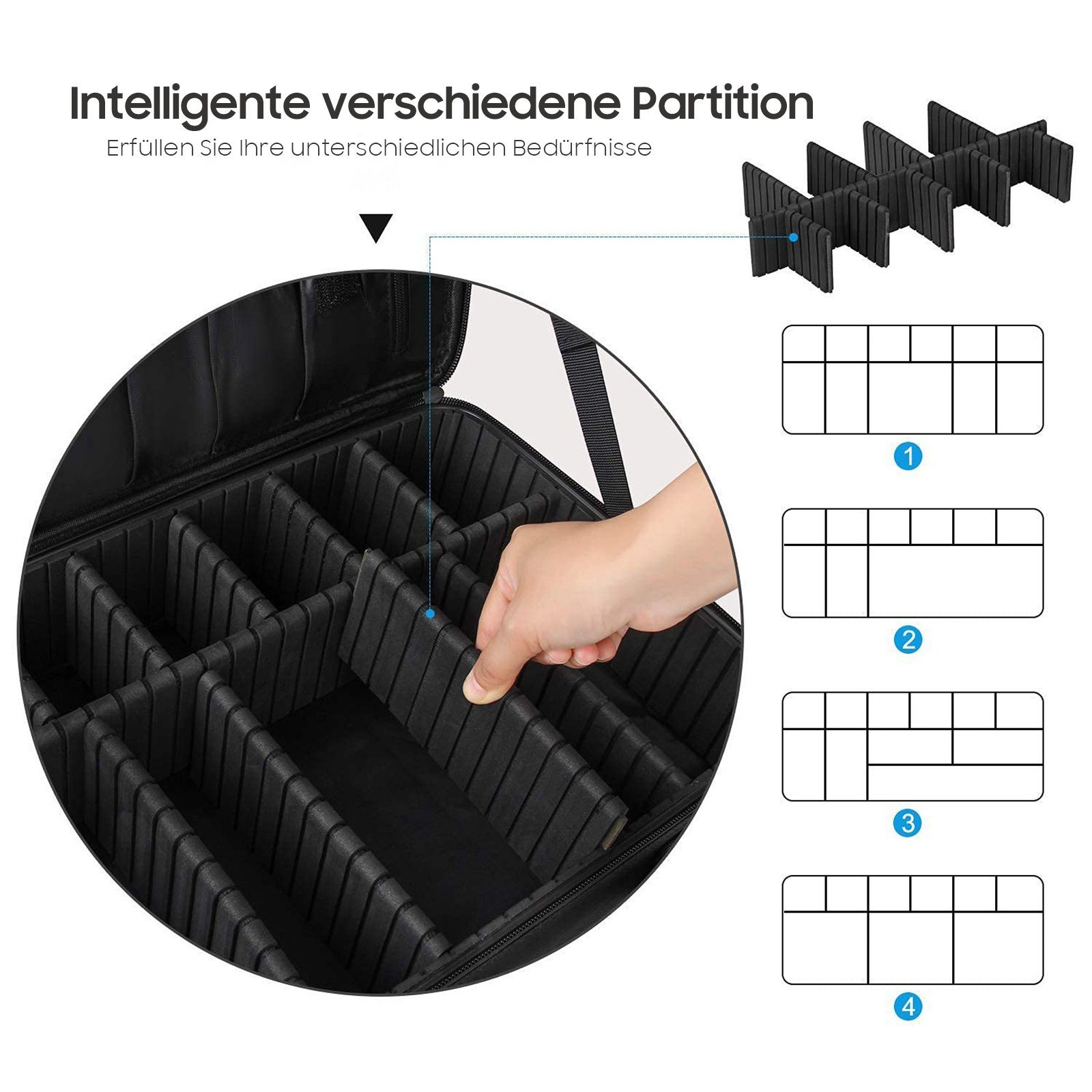 Aoucheni Kosmetikkoffer Kosmetiktasche Portable Reise Make Up Tasche, Schwarz