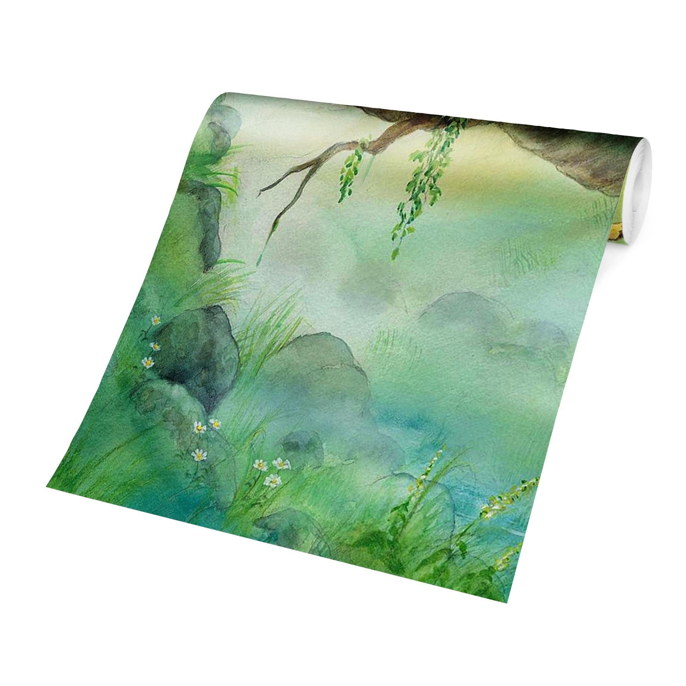 Bilderdepot24 Kindertapete Kinderzimmer Kleiner Tiger Baumbrücke Kinder Wanddeko Wald Tiere, Glatt, Matt, (Inklusive Gratis-Kleister oder selbstklebend), Mädchenzimmer Jungenzimmer Babyzimmer Bildtapete Fototapete Wandtapete