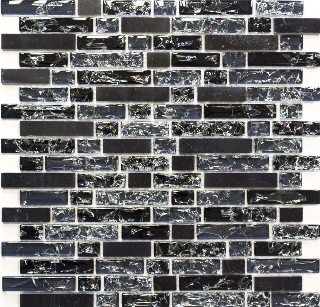 Mosani Mosaikfliesen Glasmosaik Naturstein Mosaik schwarz glänzend / 10 Matten