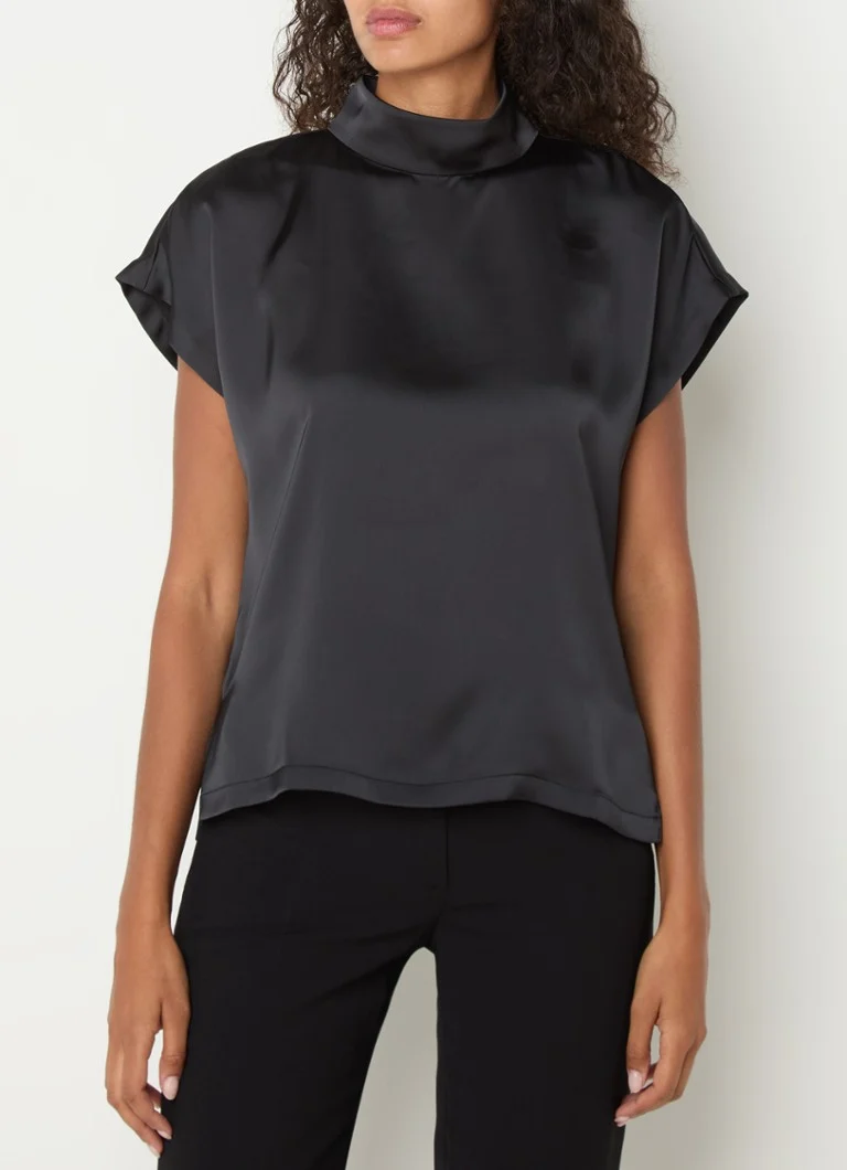 HUGO BOSS Caneli satin top with stand-up collar