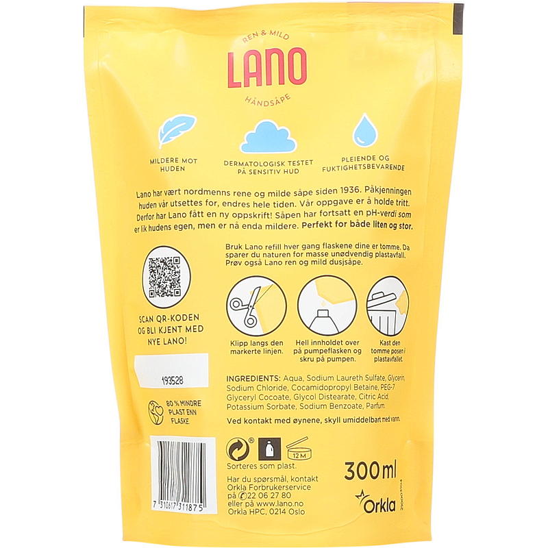 Lano Håndsåpe 300 ml refill, Lano