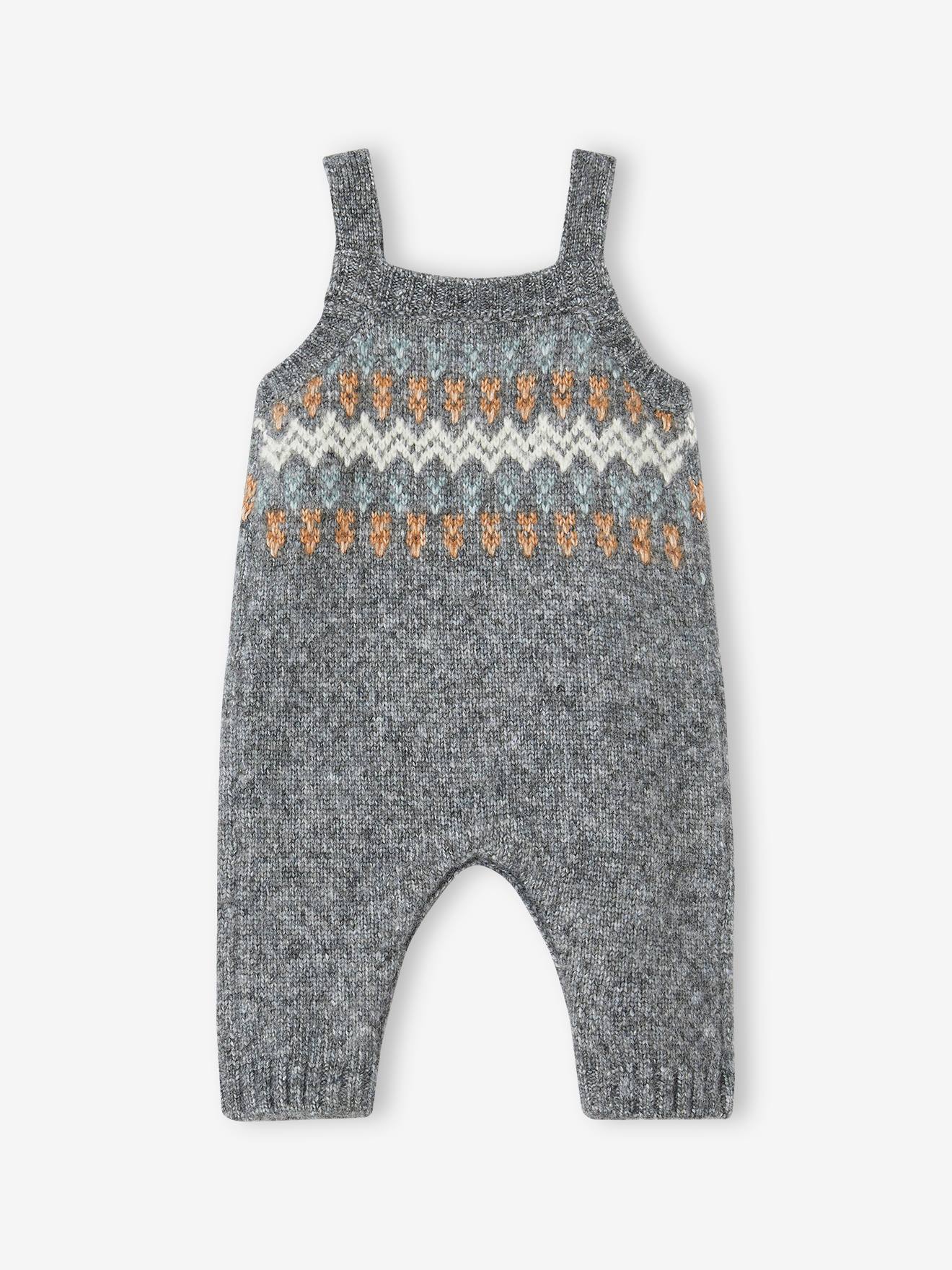 Salopette en tricot bébé jacquard gris chiné