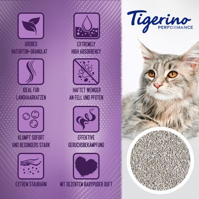 Tigerino Performance XL-Grain Katzenstreu – Babypuderduft
