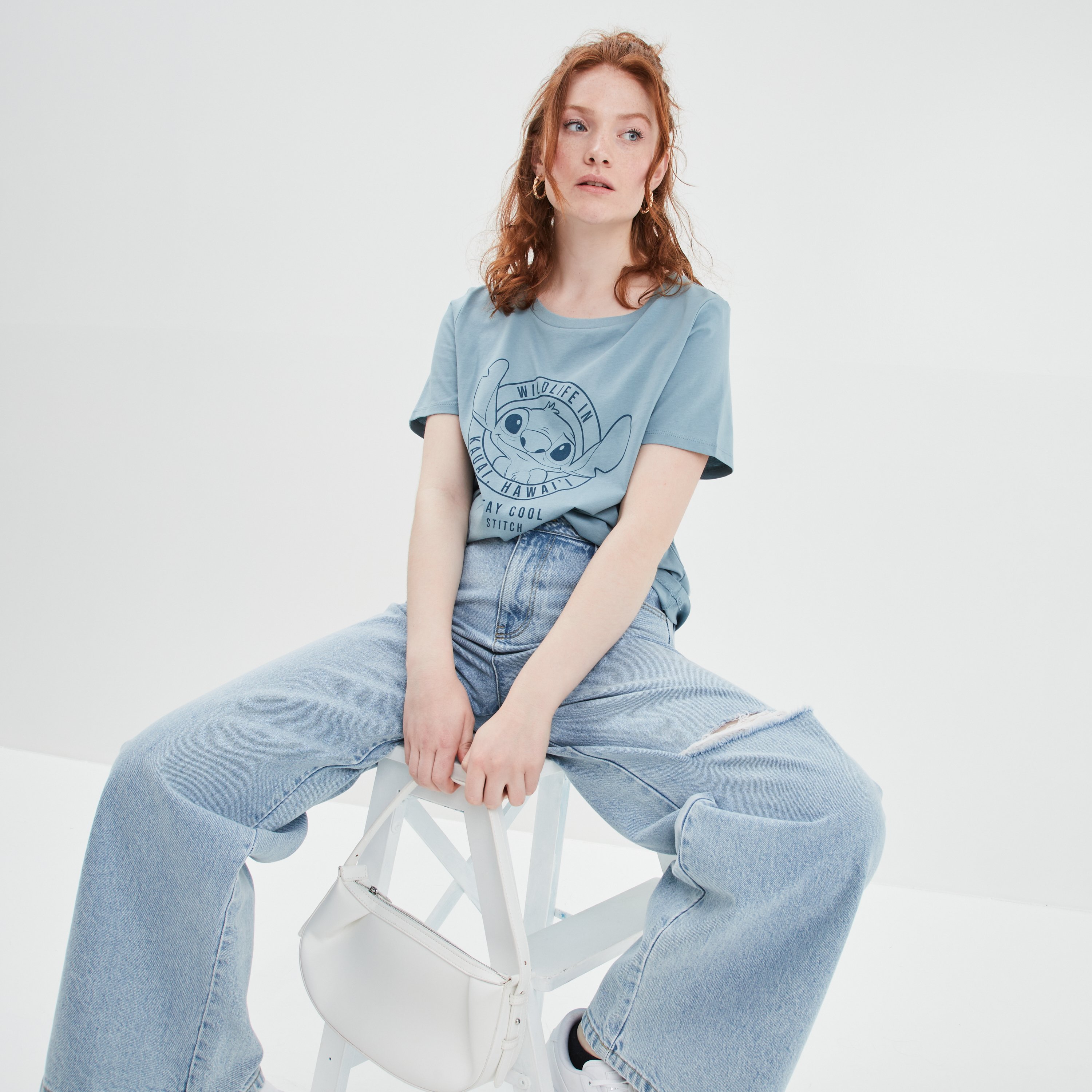 T-shirt droit manches courtes Stitch gris femme | La Halle