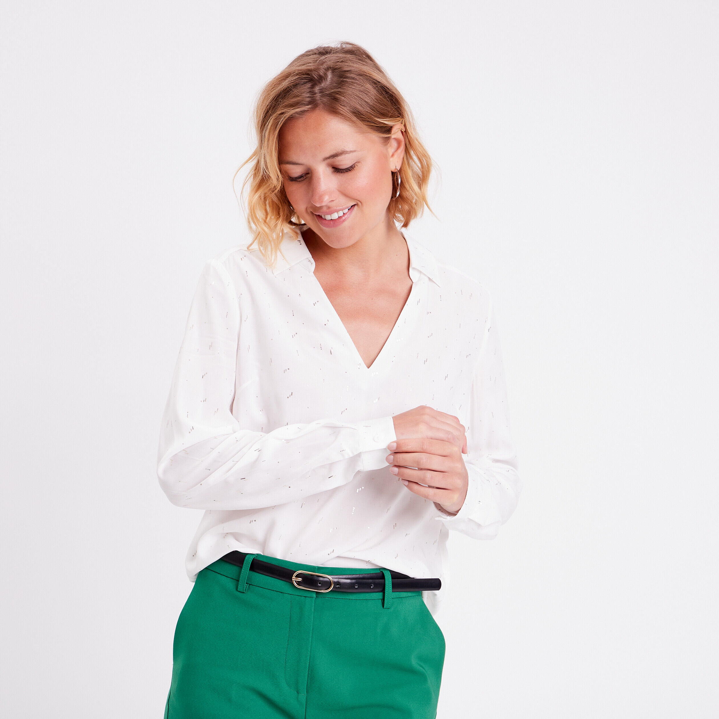 Blouse manches longues blanc femme | Cache Cache