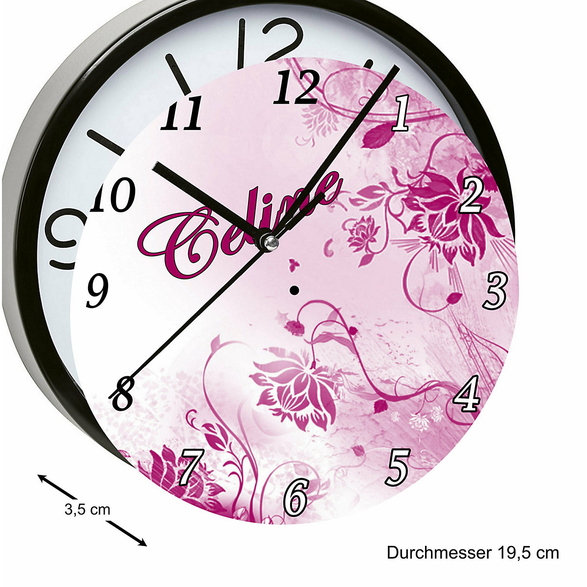 Kinder Wanduhr personalisiert mit Name Blumenranke Brombeere