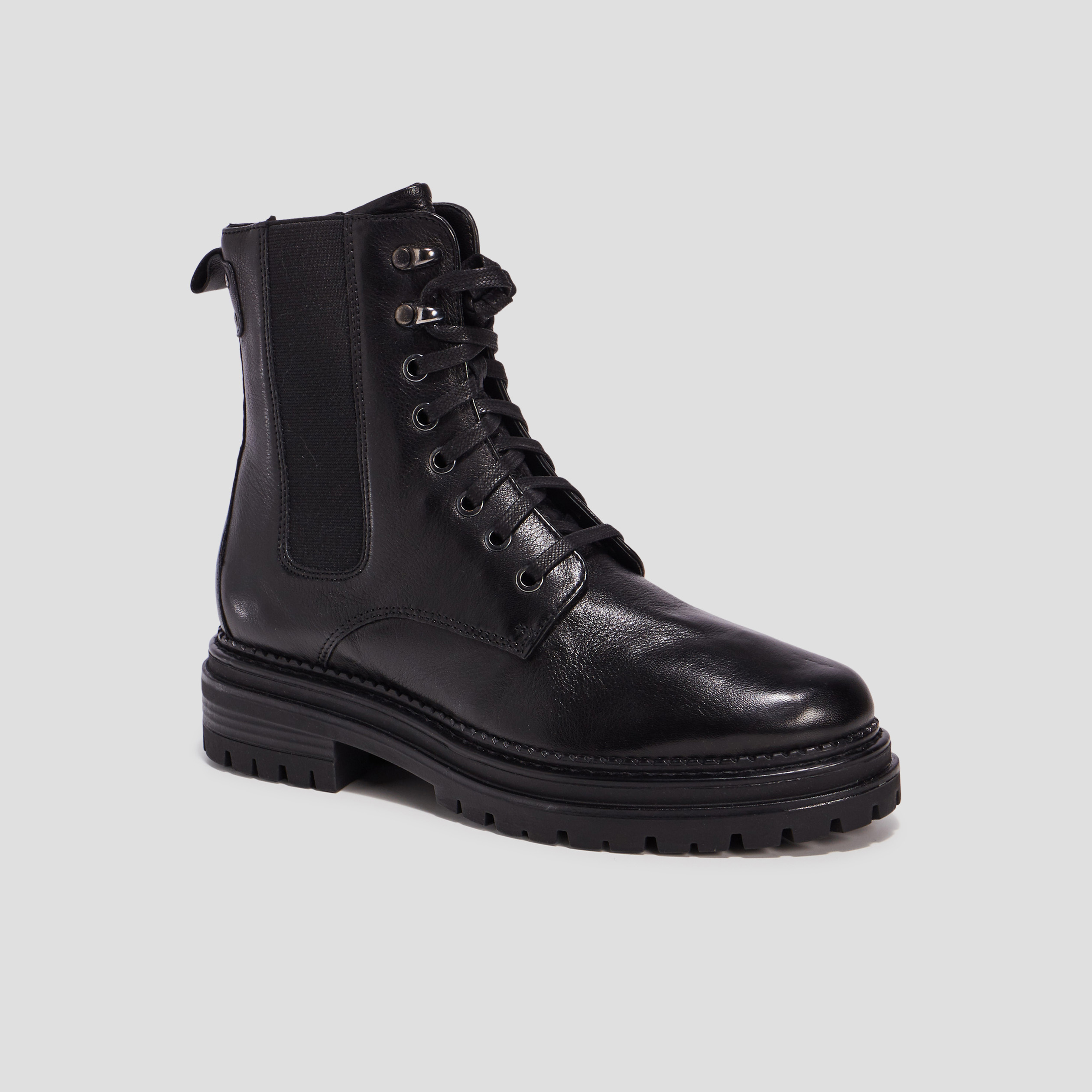 Bottines à lacets en cuir noir femme | La Halle