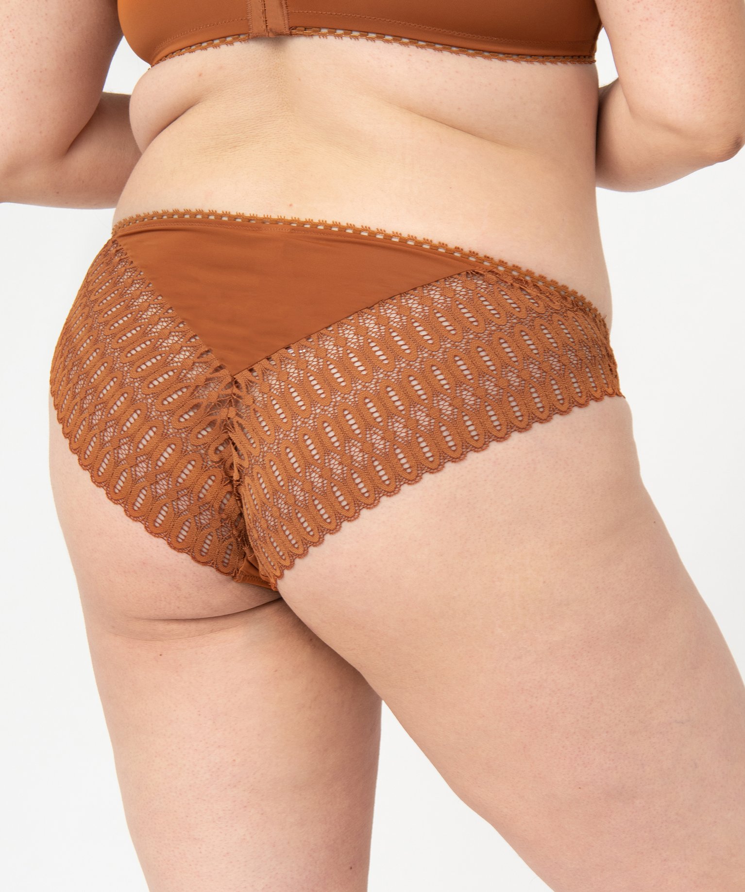 Culotte femme grande taille en dentelle et microfibre marron | GEMO