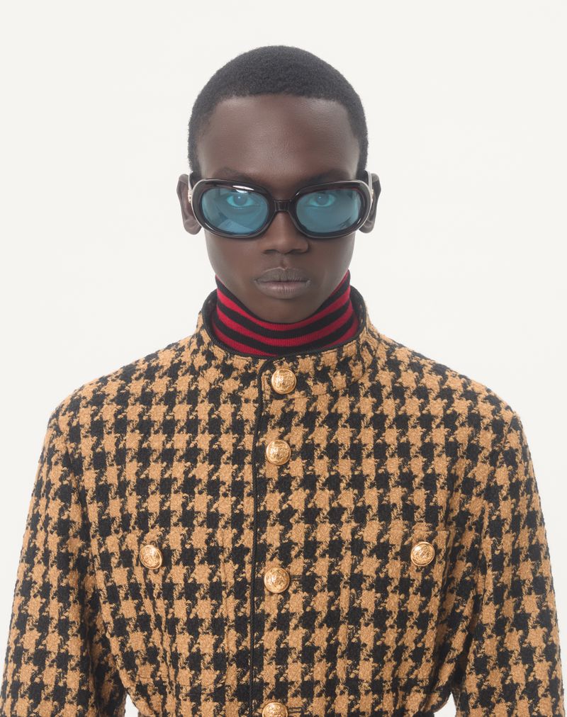 Valentino Houndstooth Sahara-jakke i uld med bælte