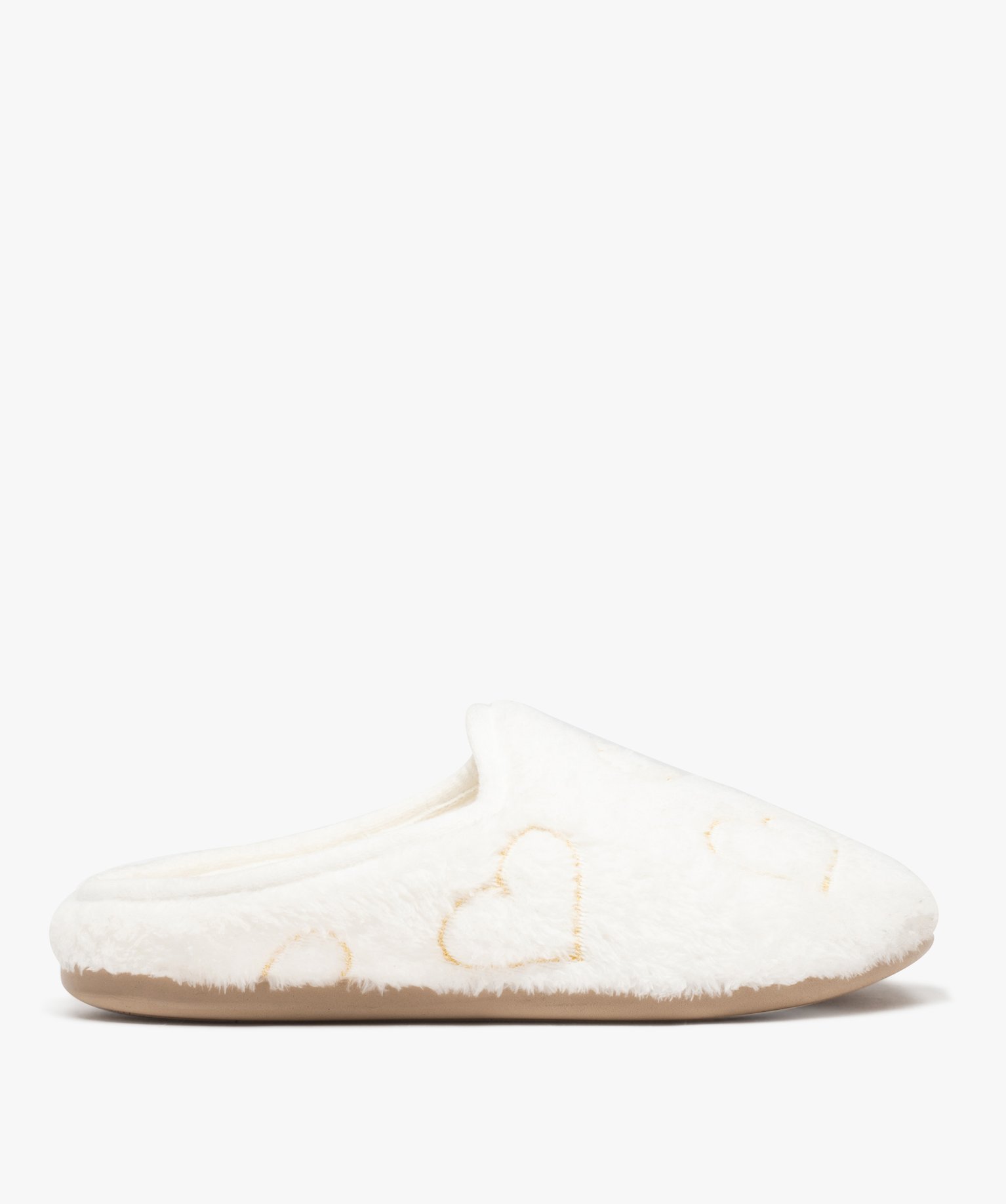 Chaussons femme mules douces brodées curs blanc | GEMO