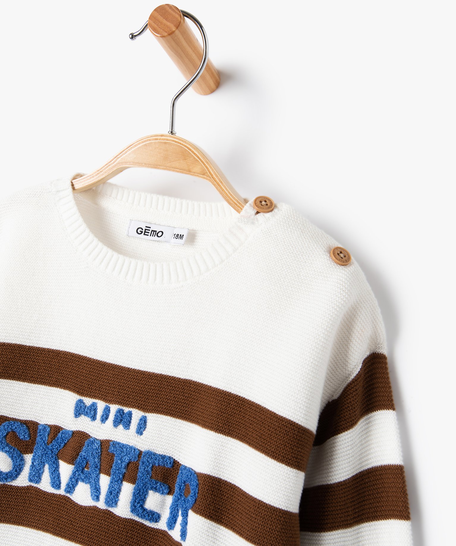 Pull bébé Garçon à rayures et inscription bouclette ecru | GEMO