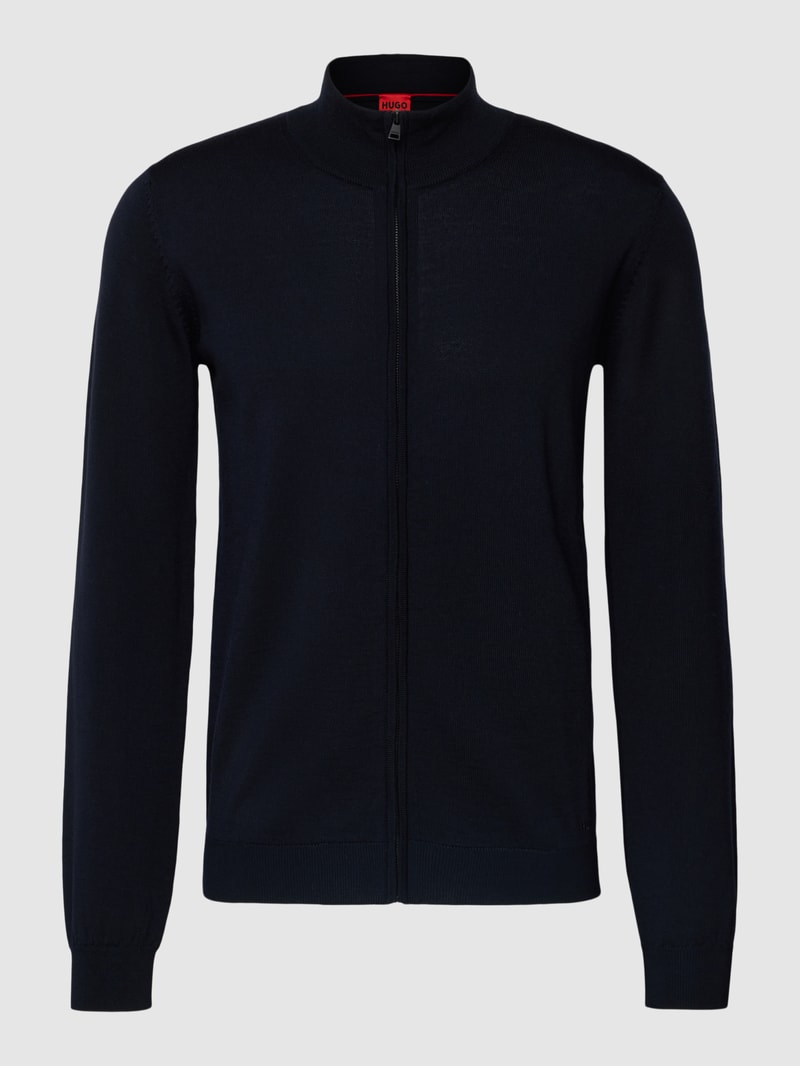 Strickjacke aus Schurwolle mit Reißverschluss Modell 'San Jorge' in marineblau
