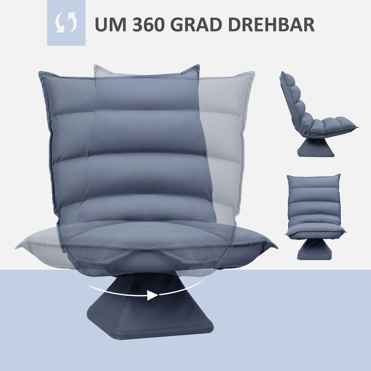 HOMCOM Bodensofa Bodenstuhl mit Verstellbarer Lehne, Drehbarer Meditationsstuhl