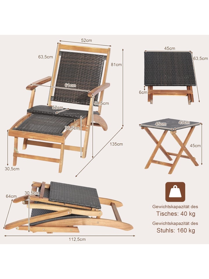 COSTWAY Gartenliege in Braun günstig kaufen 61 cm