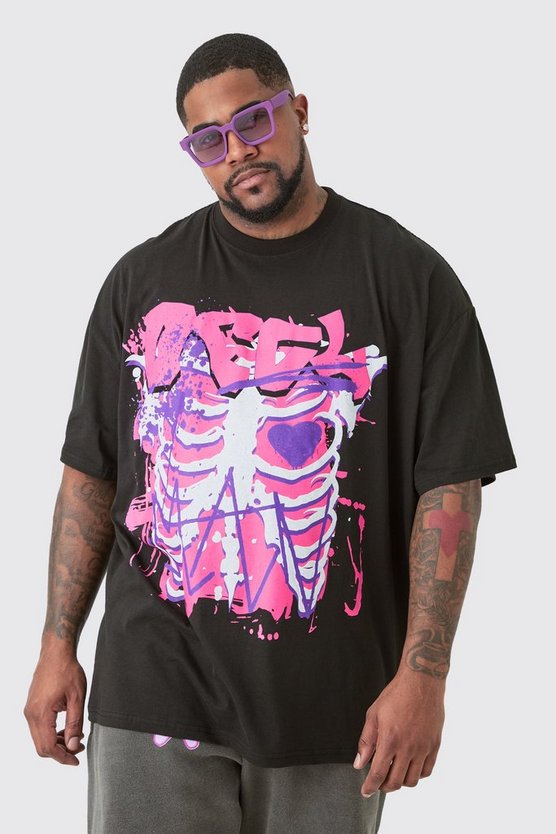 Plus schwarzes Official T-Shirt mit Skelett-Print