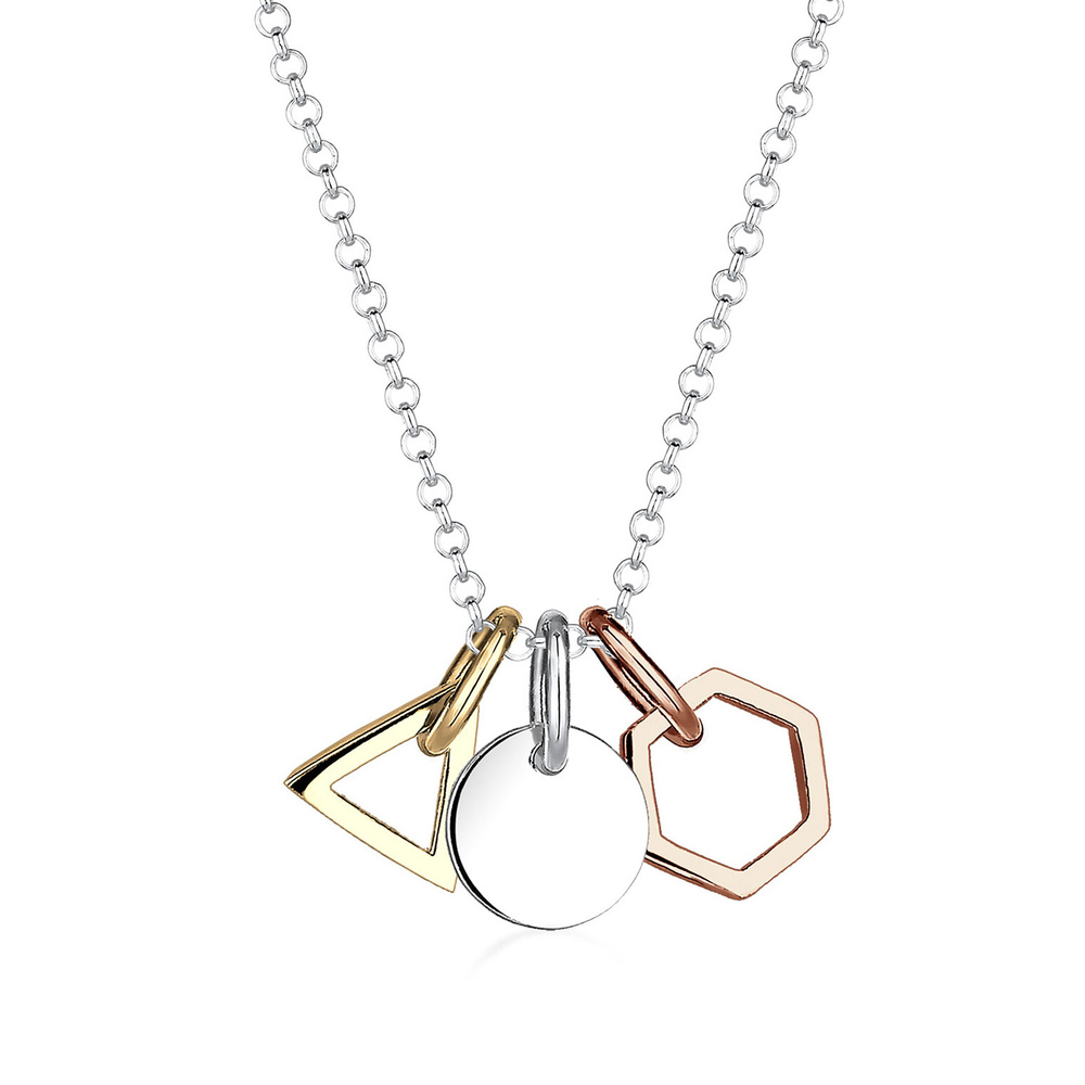 Elli Elli Collier Pendentif Femme Triangle Hexagonal Tendance Tricolore en Argent Ster Bijoux