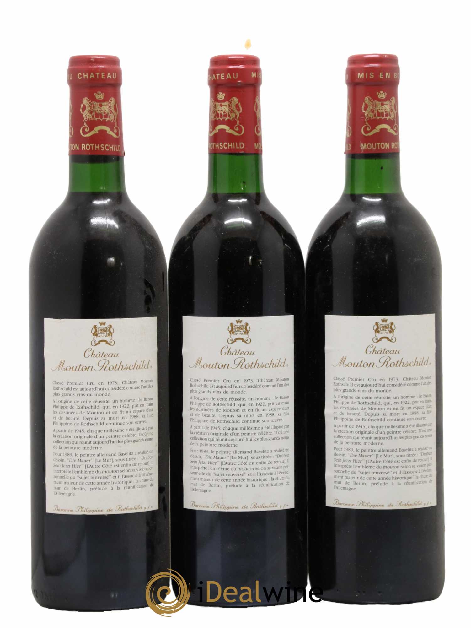 Château Mouton Rothschild 1er Grand Cru Classé  1989 - Lot de 3 Bouteilles