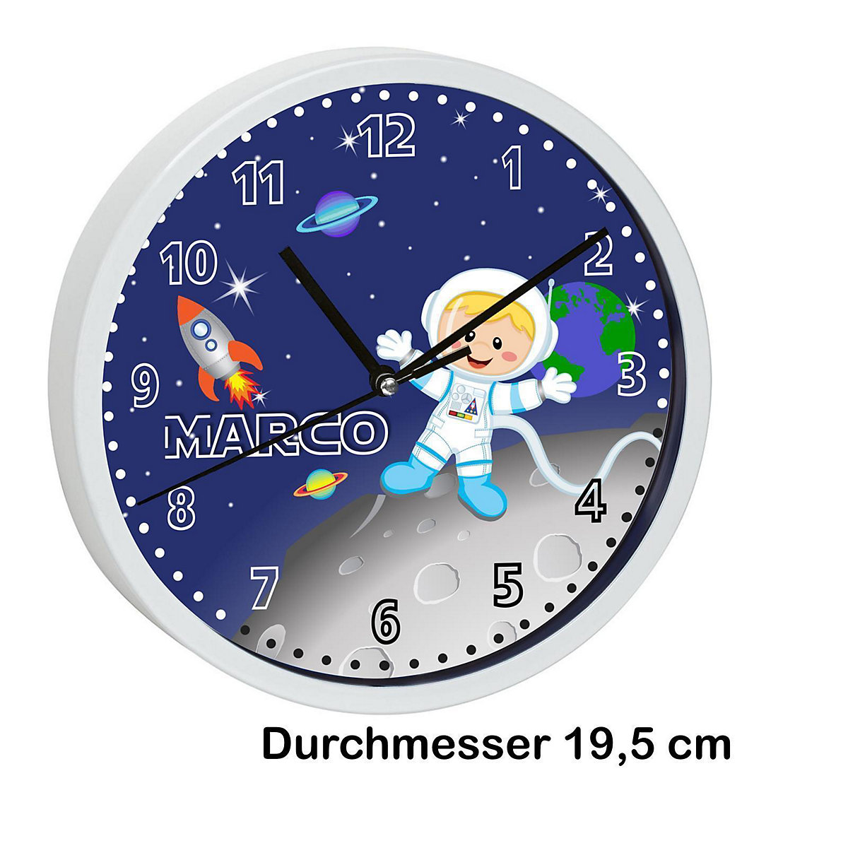 Kinder Wanduhr personalisiert mit Name Weltall