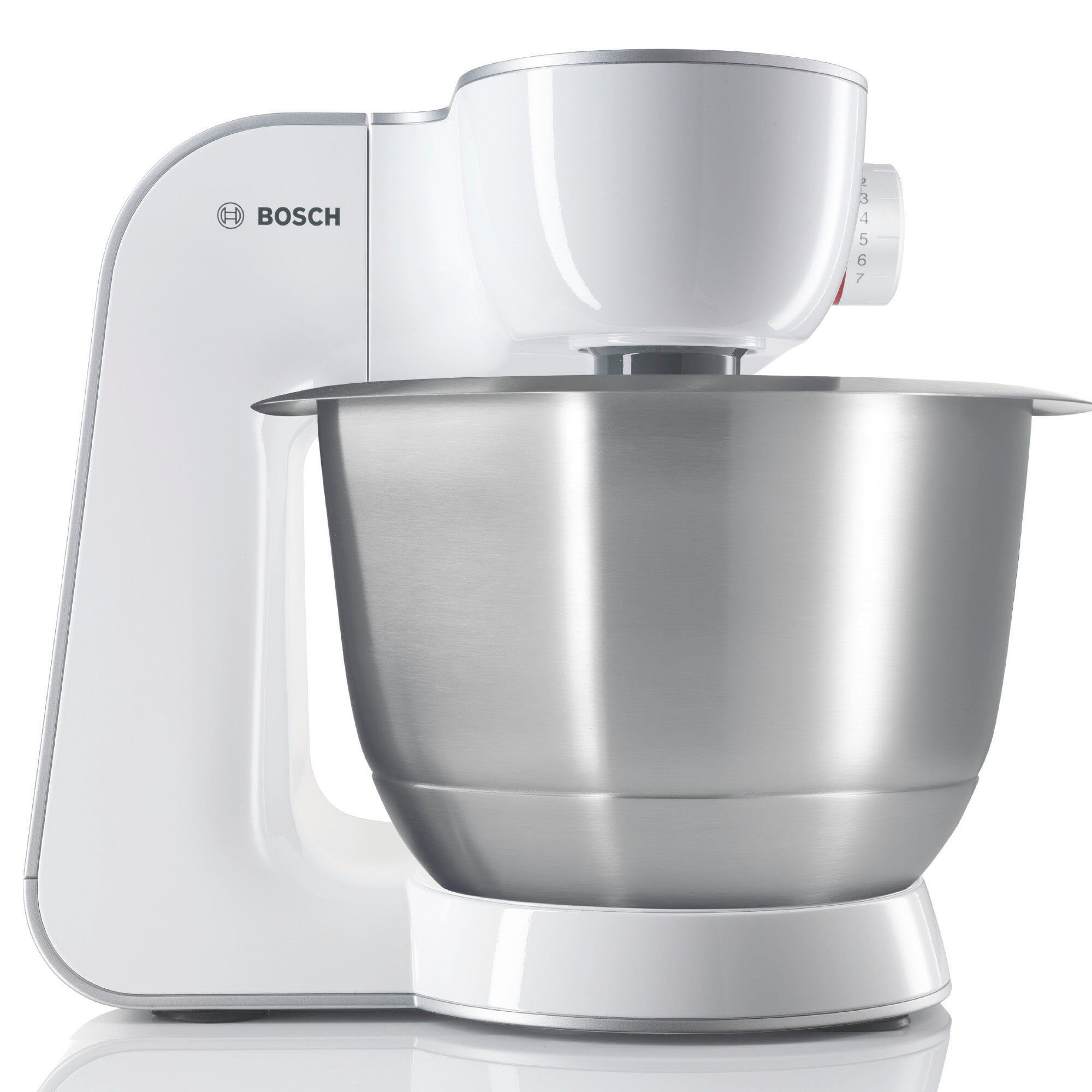 BOSCH Küchenmaschine CreationLine MUM58W20, 1000 W, 3,9 l Schüssel, vielseitig einsetzbar, Mixer, Durchlaufschnitzler, 3 Reibescheiben