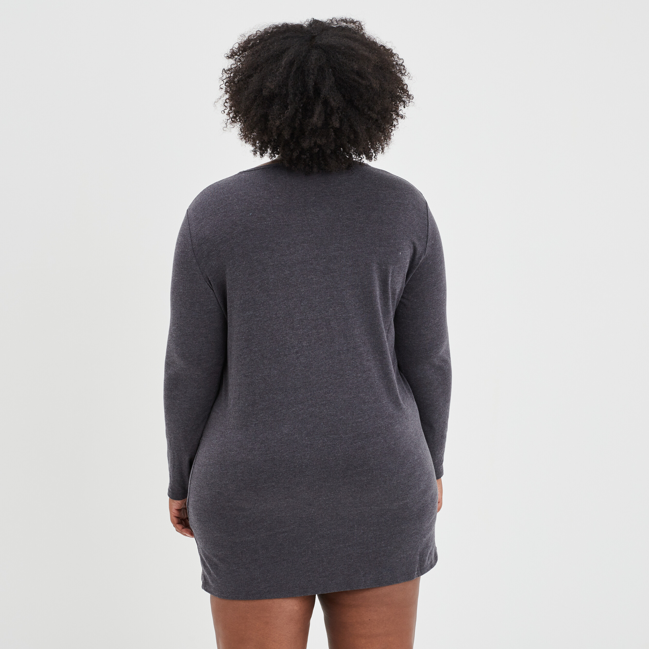 Chemise de nuit manches longues coton gris foncé femme grande taille | La Halle
