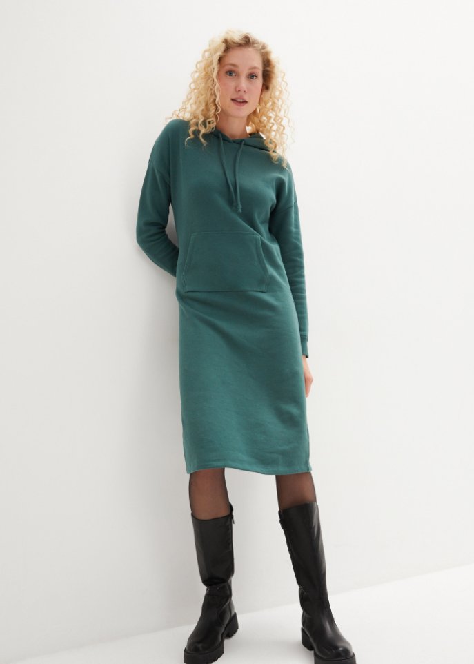 Sweatkleid mit Kängurutasche und Biobaumwolle