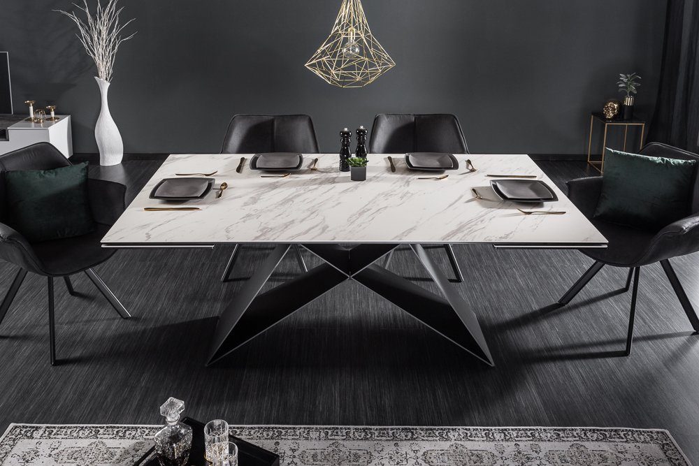 riess-ambiente Esstisch PROMETHEUS 180-220-260cm weiß-grau / dunkelgrau · bis 12 Personen (Einzelartikel, 1-St), Keramik · Glas · Metall · ausziehbar · Marmor-Design · Industrial