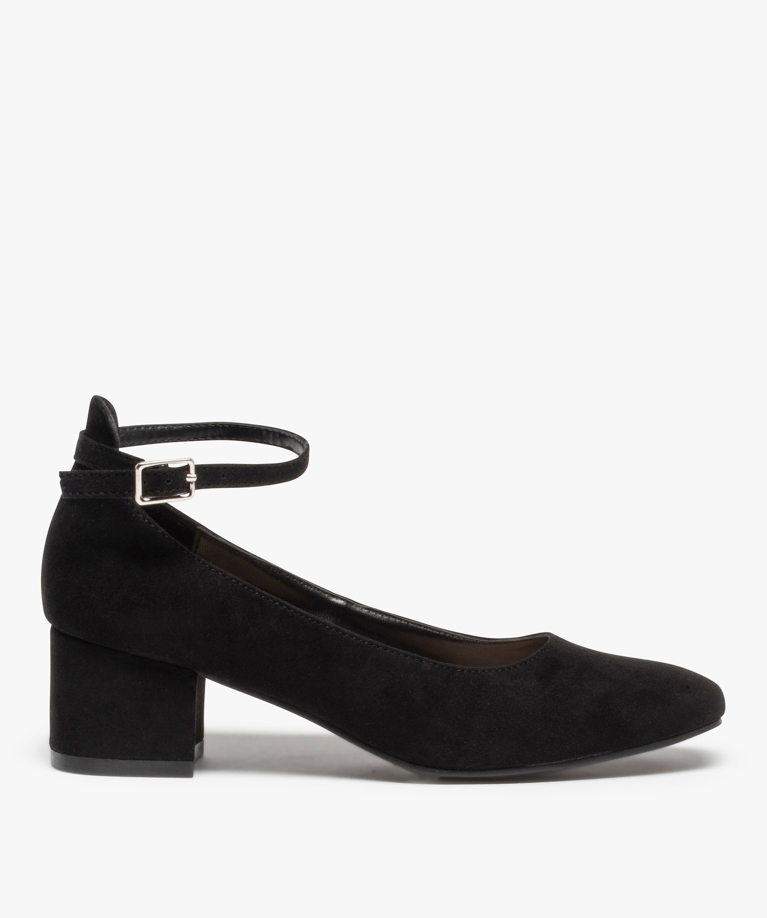 Escarpins femme à talon carré et fine bride dessus suédine noir | GEMO