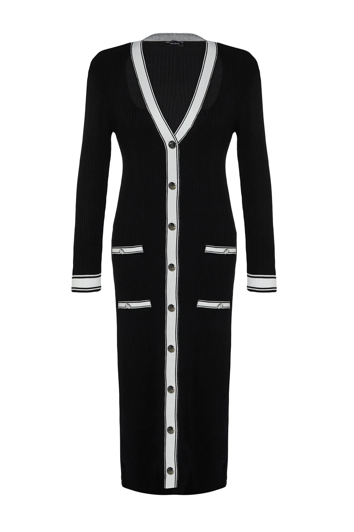 Trendyol Collection  Schwarzes Maxi-Strickkleid mit Fenster-/Cut-Out-Farbblockmuster TWOAW24EL00017