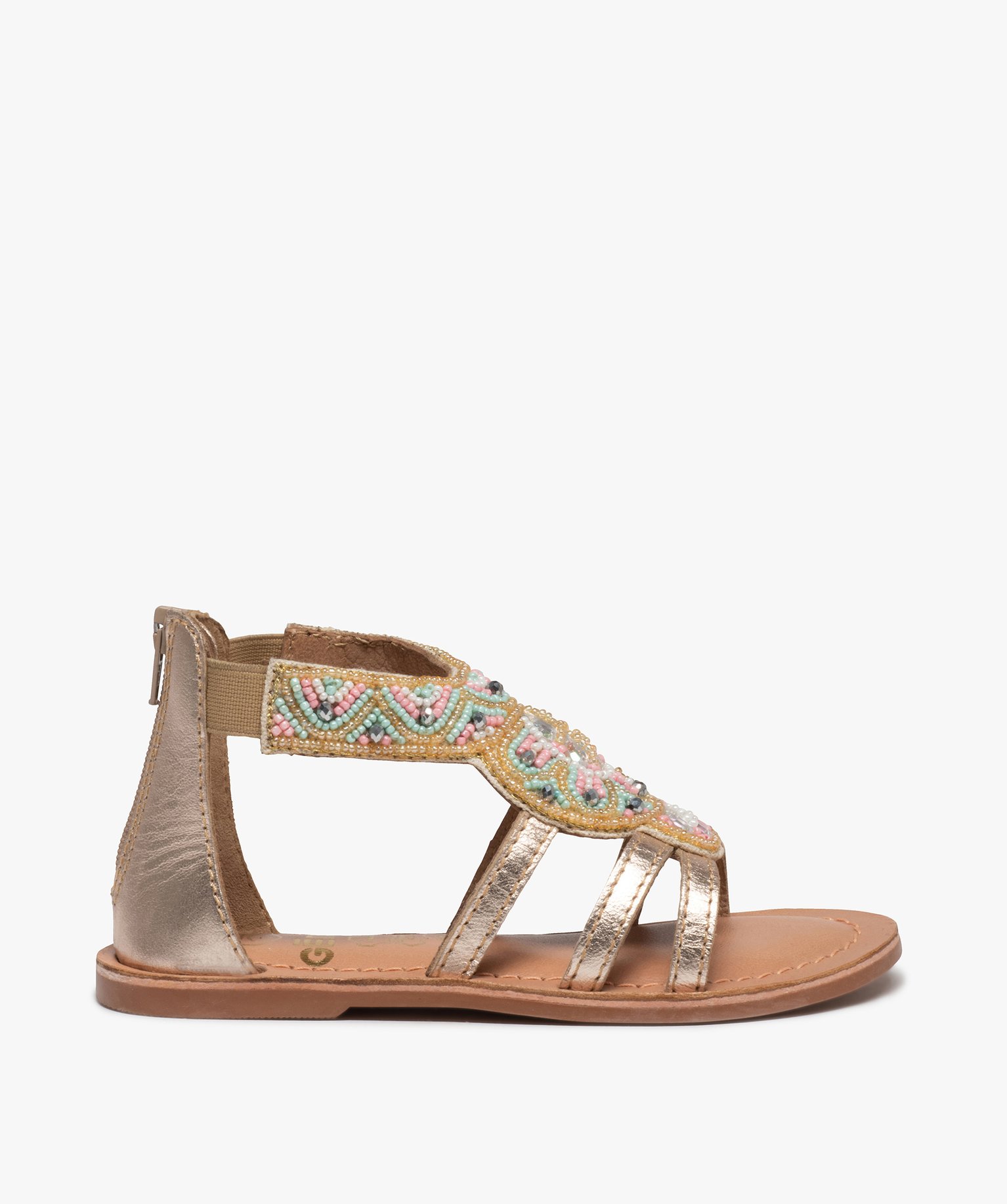 Sandales fille zippées dessus orné de perles et strass or | GEMO