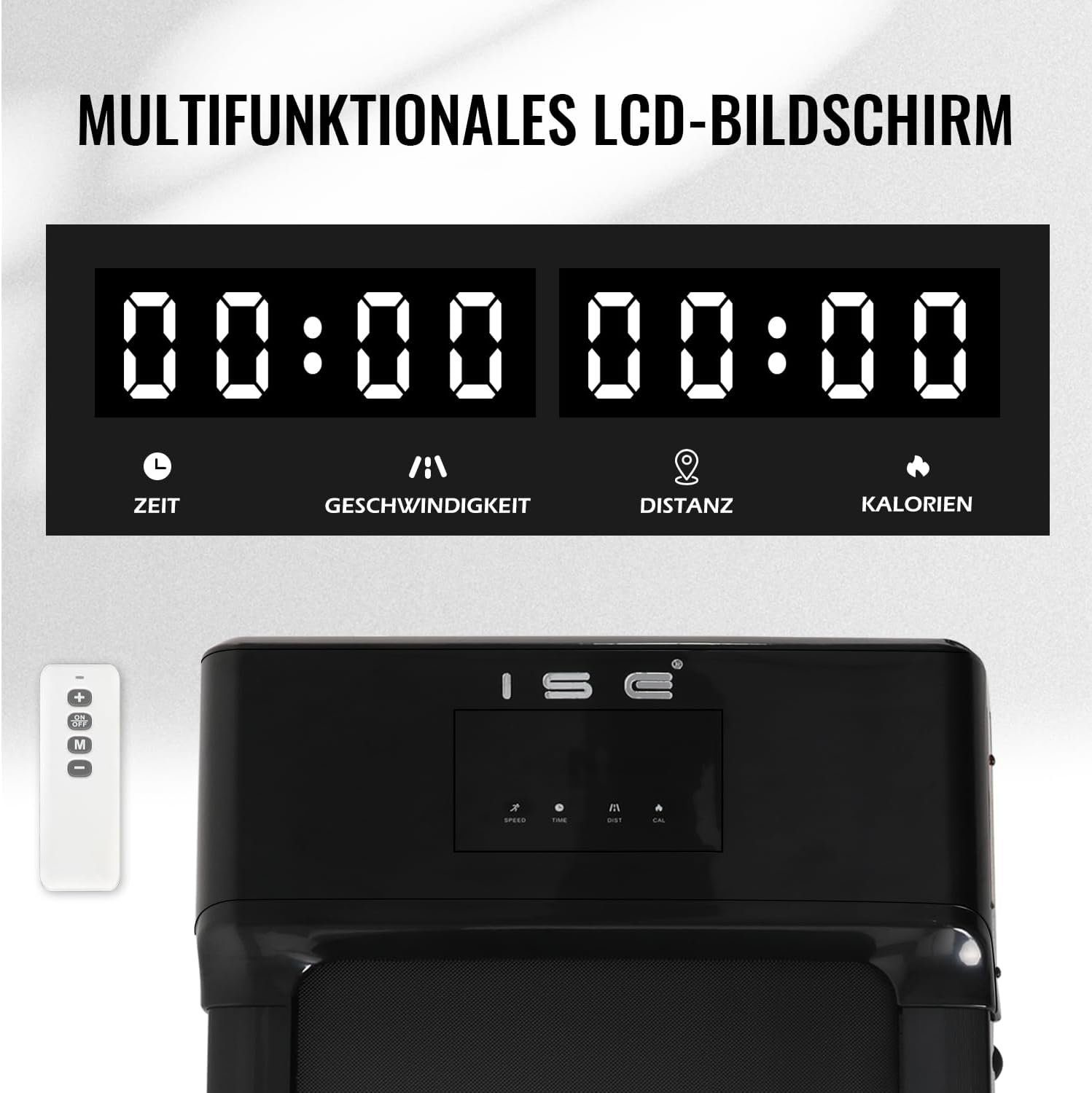 ISE Laufband (Elektrisches Laufband Walking Pad 1-6 km/h 500W Motor Tragbar), Fitness-Laufband für Zuhause/Büro - LCD-Display & Fernbedienung