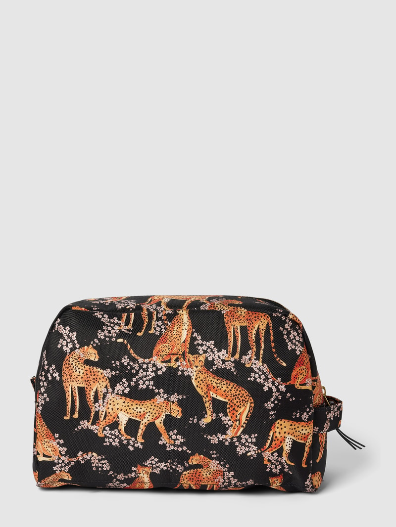 Kosmetiktasche mit Allover-Muster Modell 'Salome' in schwarz