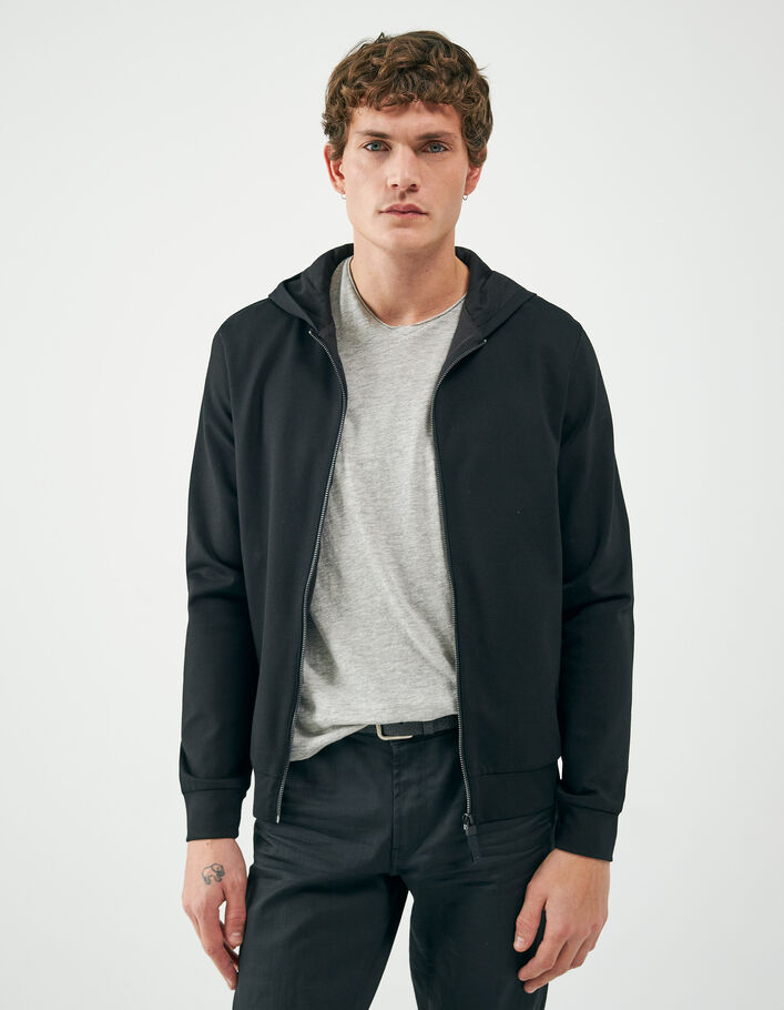 Cardigan noir Interlock zippé à capuche Homme