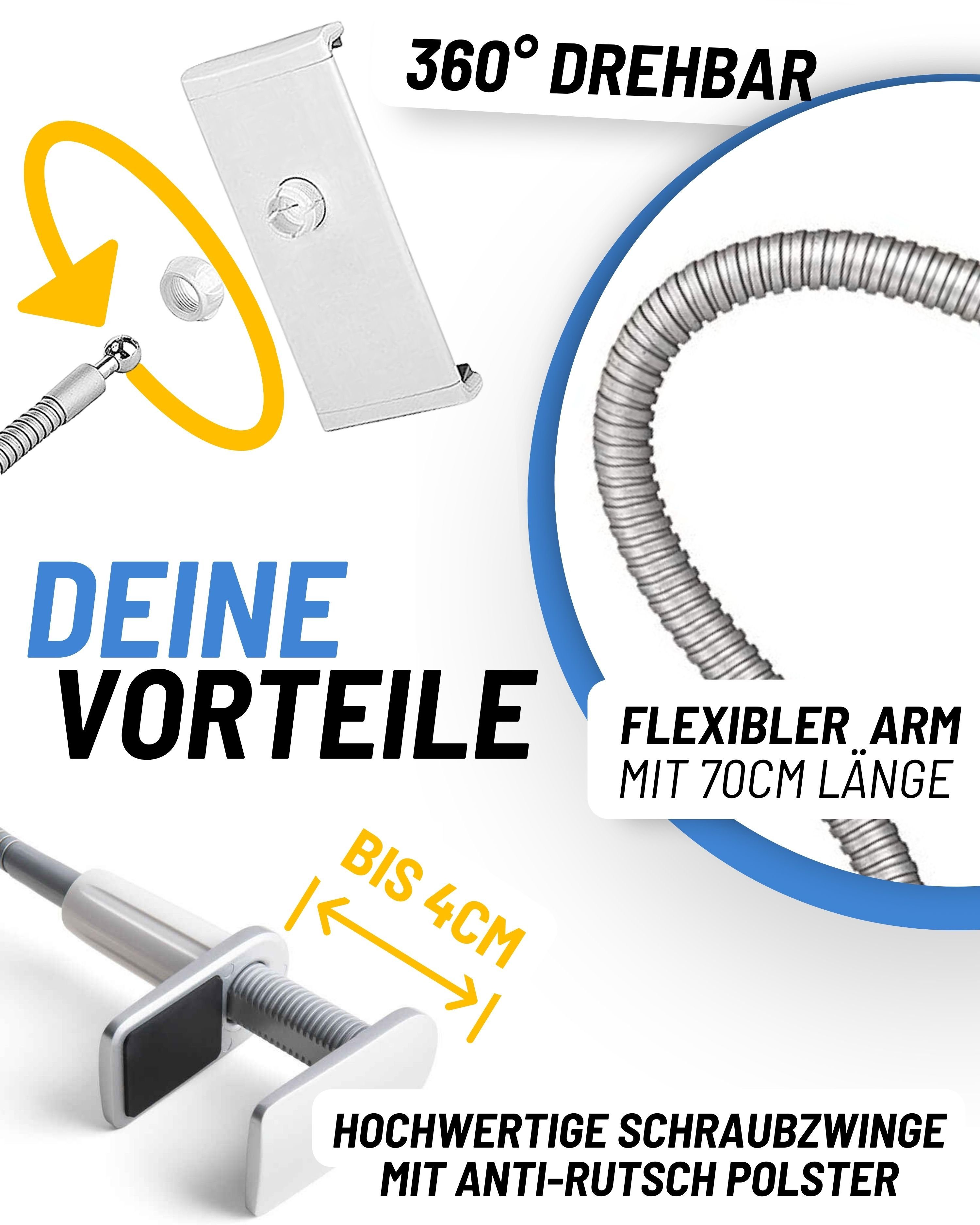 FLEXD-X Schwanenhals Tablet Halterung Tablet-Halterung, (iPad Halterung Bett / Tisch - Tablet Halterung Bett)