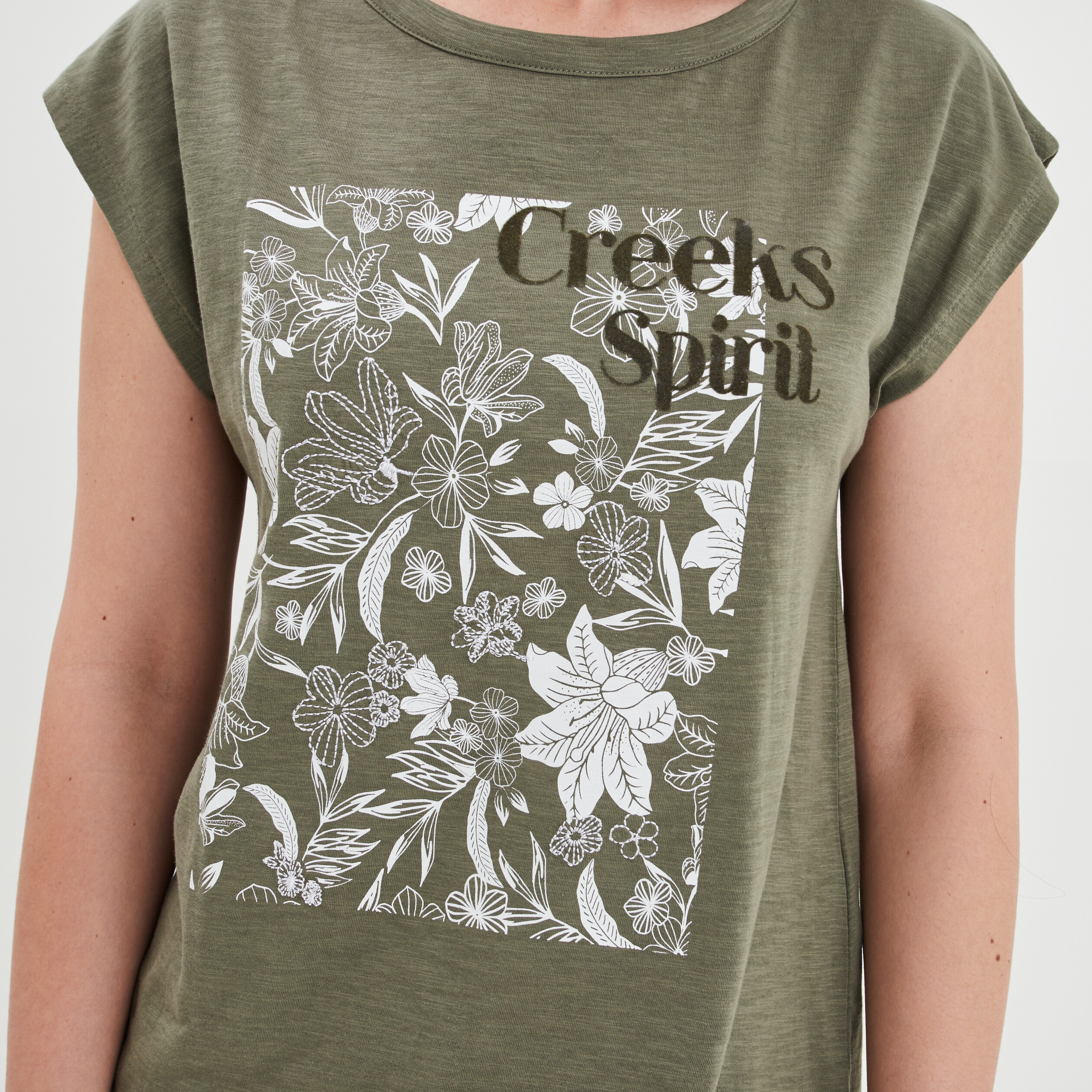 T-shirt droit manches courtes Creeks vert kaki femme | La Halle