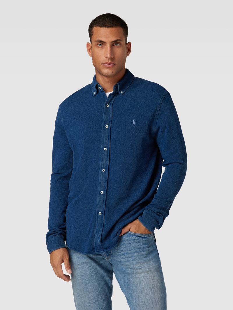 Slim Fit Freizeithemd mit Button-Down-Kragen in dunkelblau