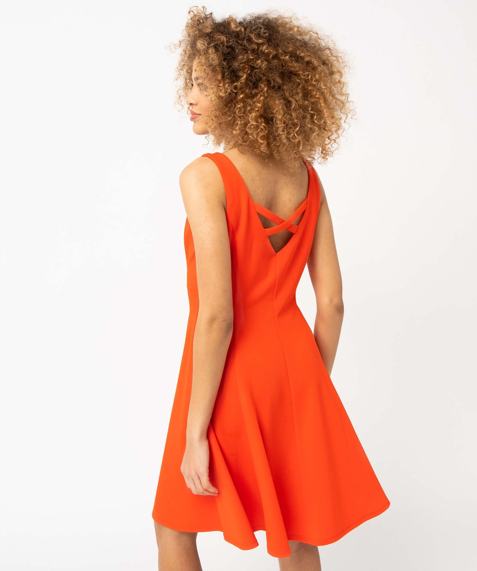 Robe femme avec col V et croisillons dans le dos orange | GEMO
