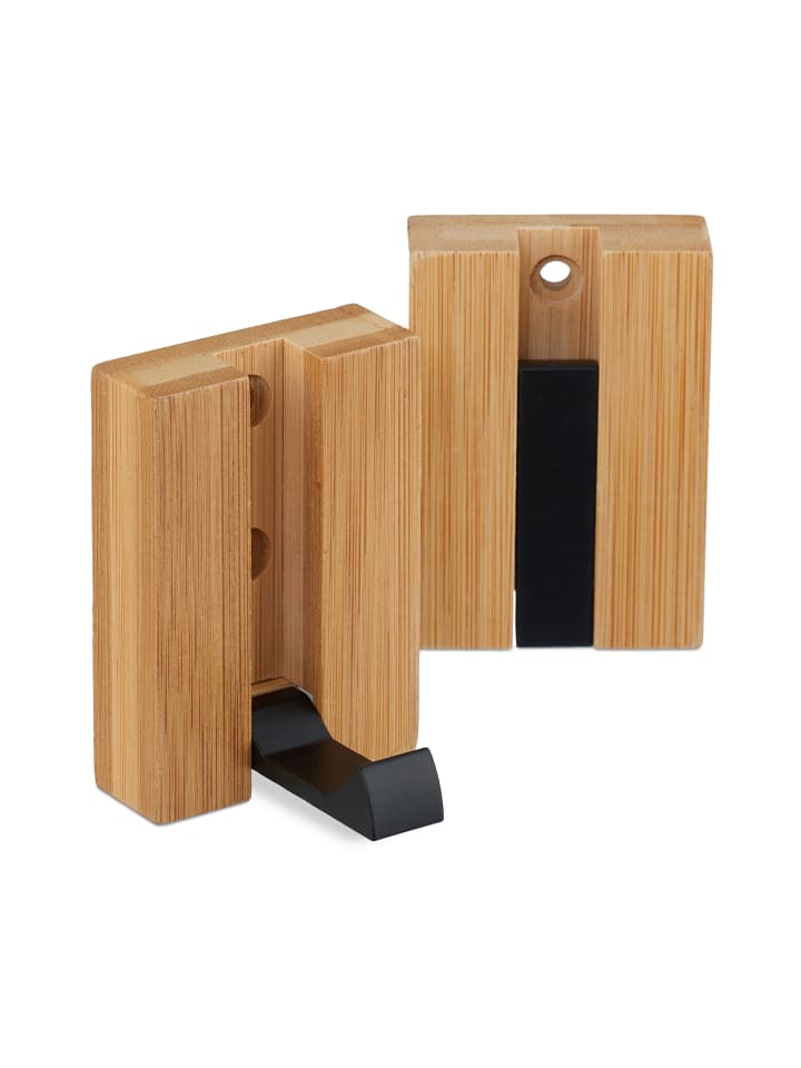 relaxdays 4 x Garderobenhaken in Natur/ Schwarz - (B)5 x (H)7 x (T)5 cm günstig kaufen onesize