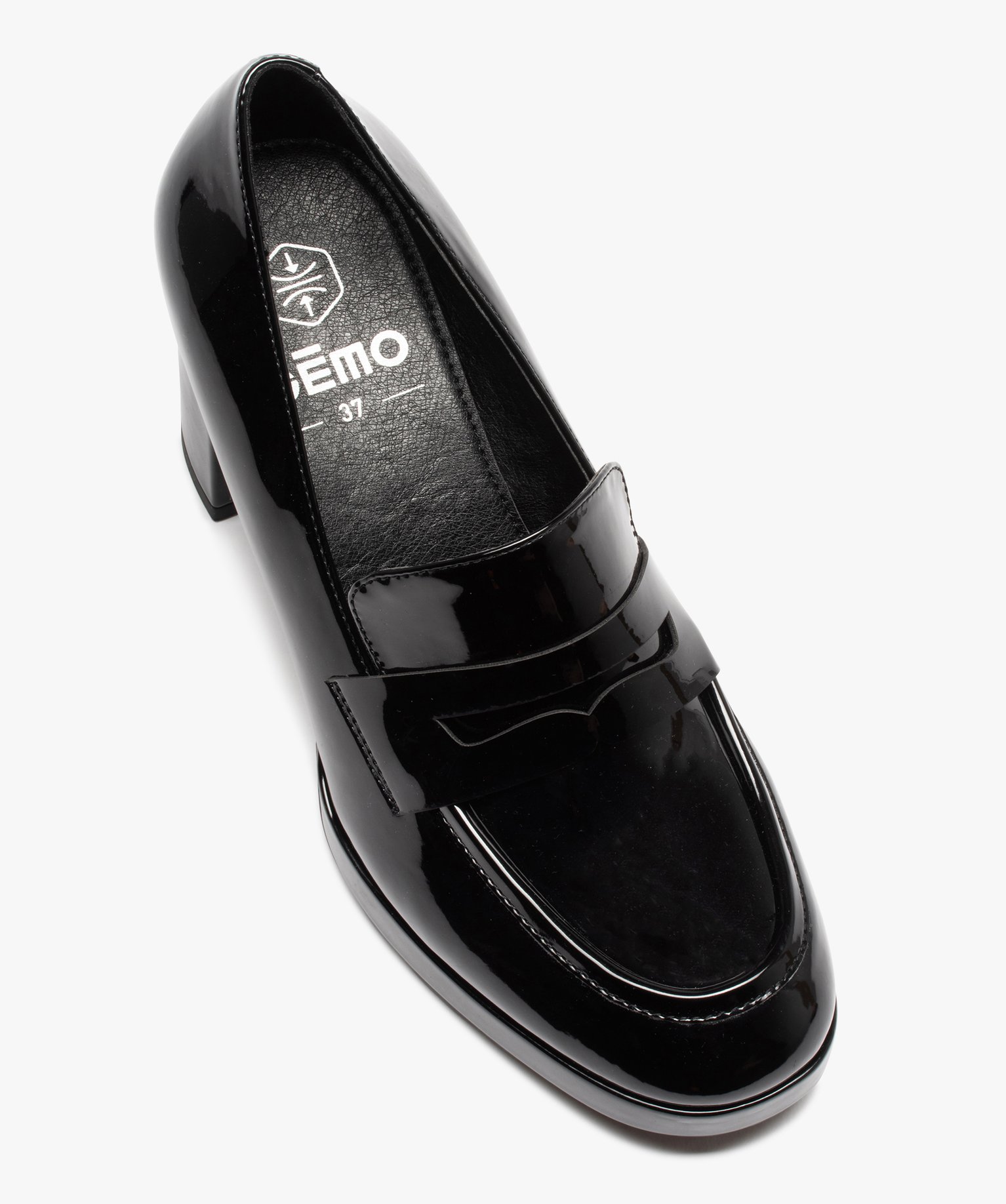 Mocassins femme vernis à talon haut noir | GEMO
