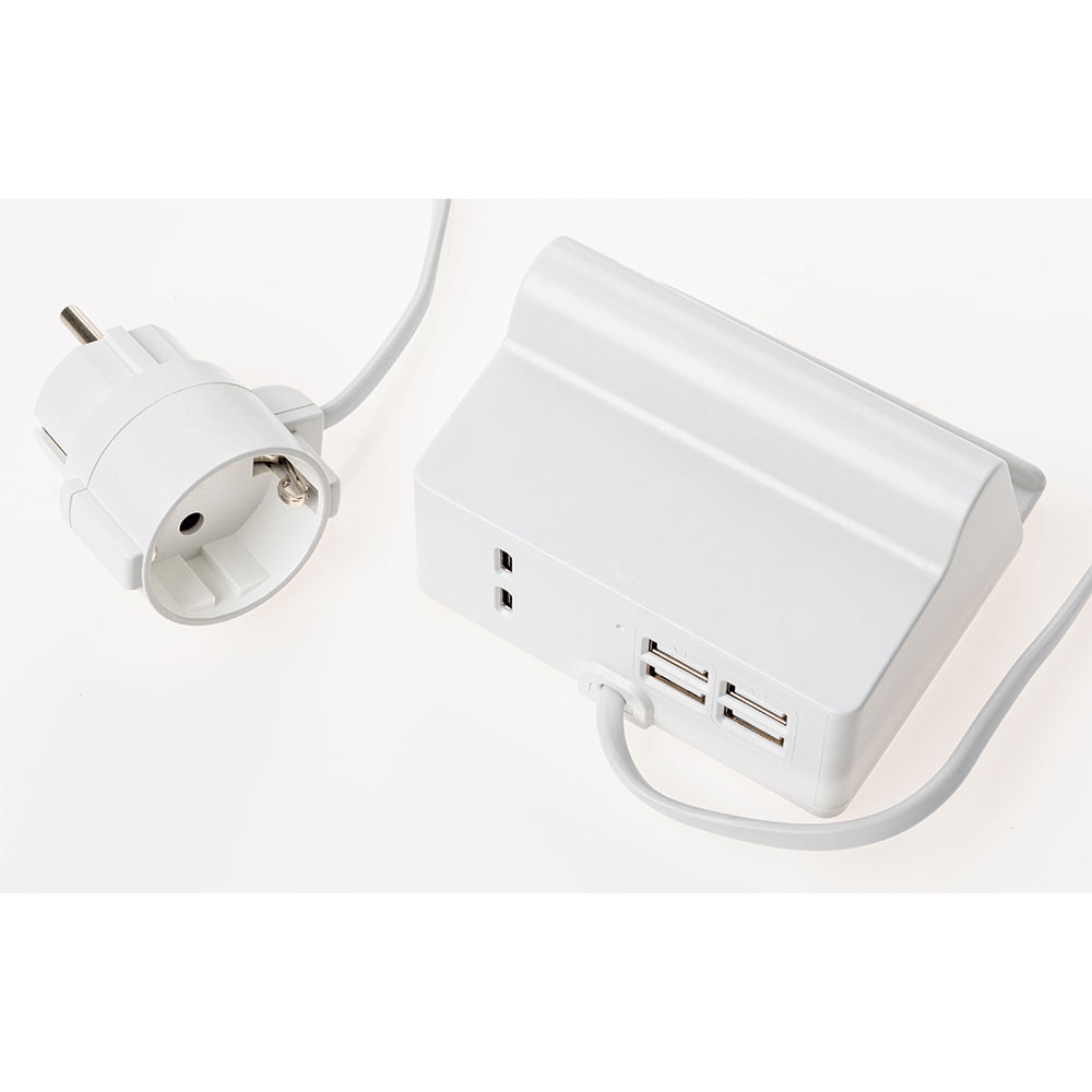 Powertec Electric Power Electric Tischsteckdose mit Handyhalterung - 4x USB-A