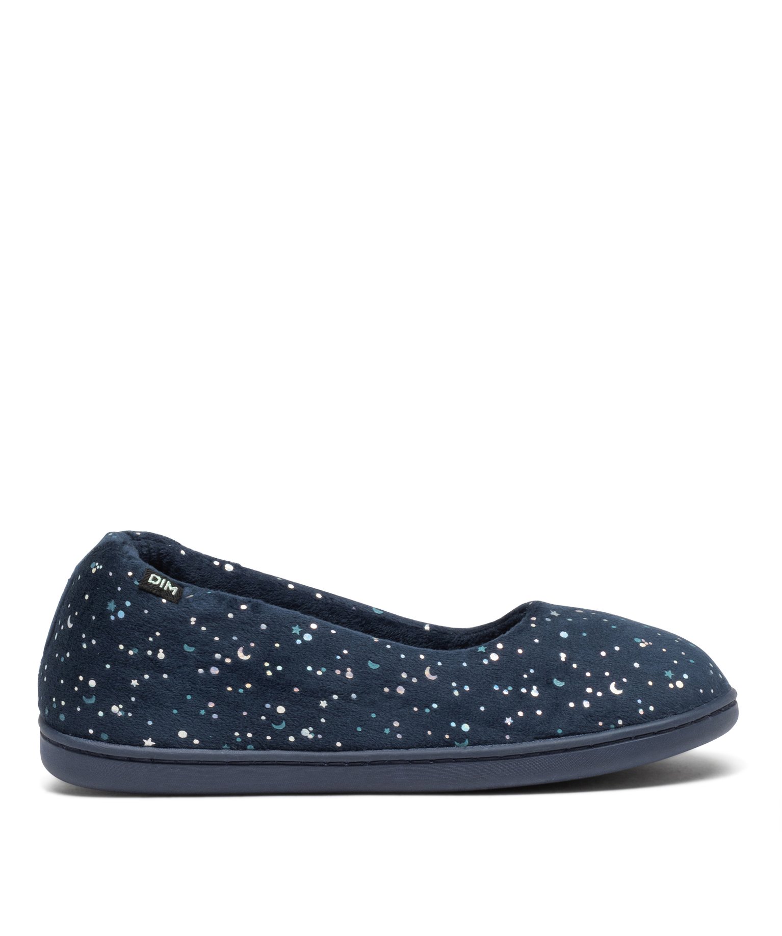 Chaussons femme ballerines moelleuses en velours imprimé - DIM marine | GEMO