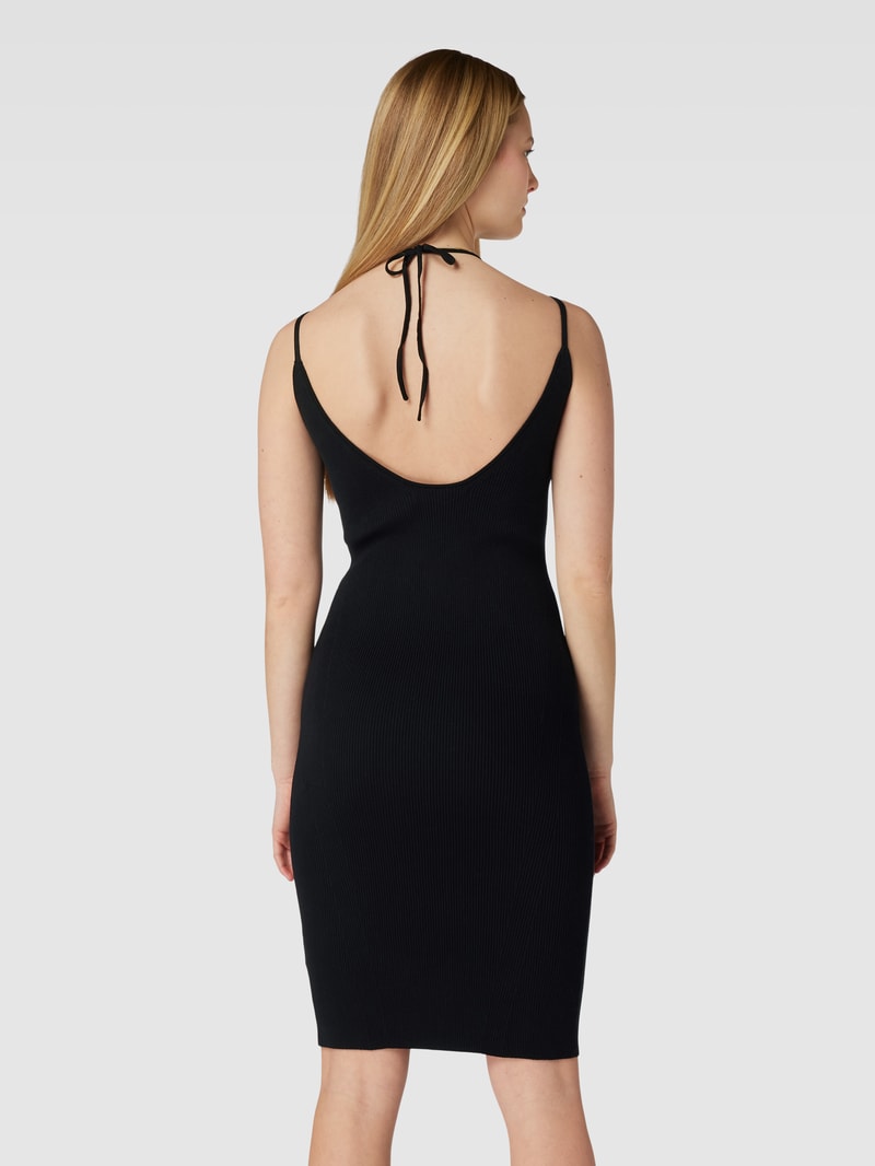 Knielanges Kleid mit Label-Stitching in schwarz