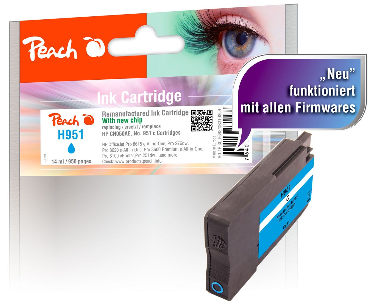 Peach Tintenpatrone cyan ersetzt HP No. 951 c