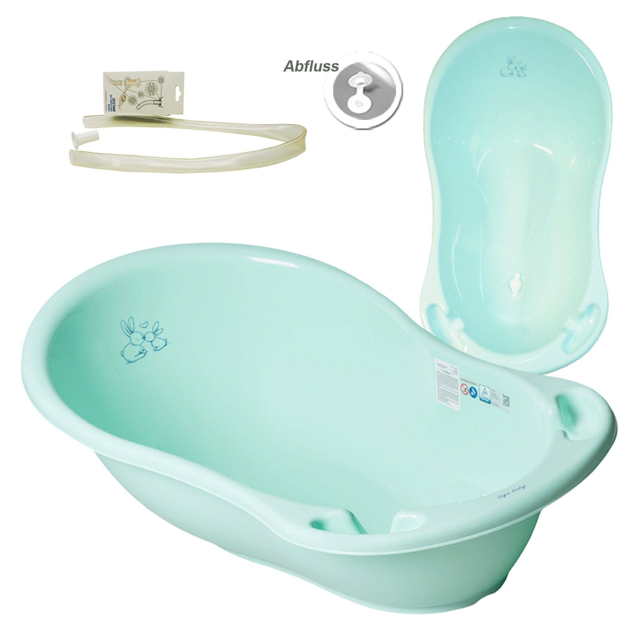 Tega-Baby Babybadewanne 6 Teile SET AB -BUNNIES + Ständer Grau - Abflussset Baby Wanne, (Premium.set Made in Europe), **Wanne+ Sitz+ Töpfchen+ WC Aufsatz+ Hocker+ Ablauf Set+ Ständer**