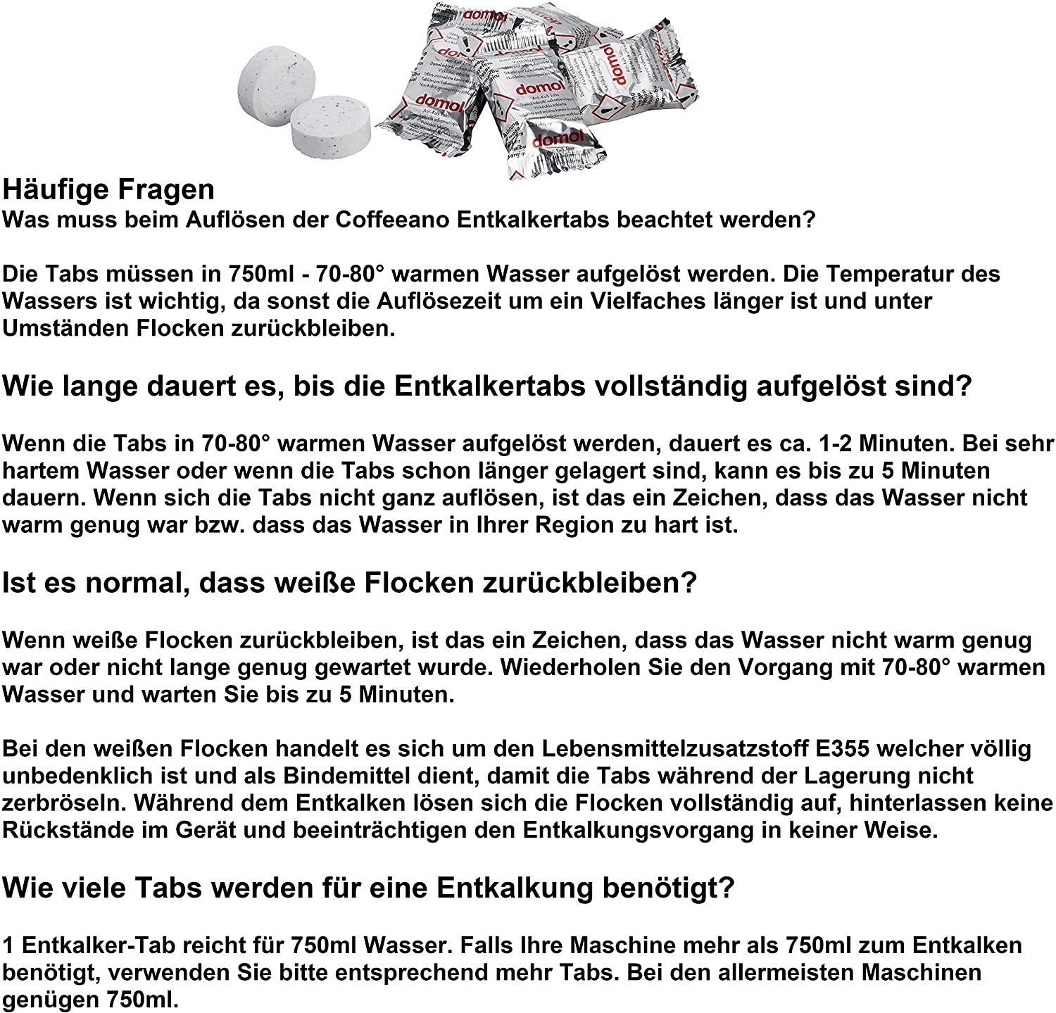 Domol Entkalker Tabs, 50 Stück, kompatibel für Jura, Siemens, Krups, Entkalker (Krups, Philips, Miele, Melitta, WMF, Delonghi, Bosch uvm. Entkalkertablette, Entkalkungstabletten, Entkalker Kaffeemaschine)