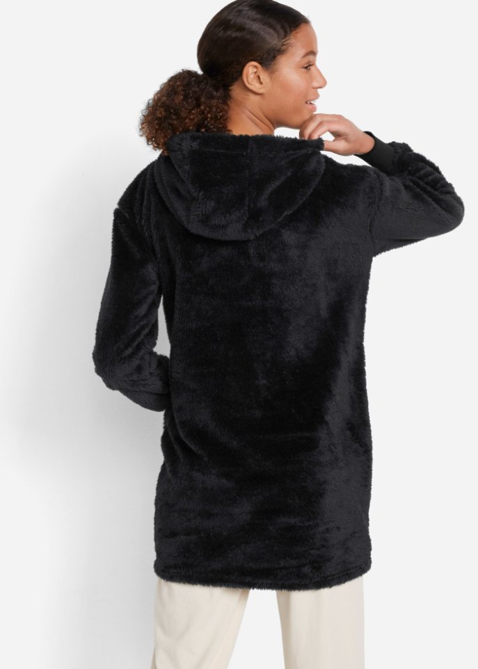 Kuschel-Long-Fleecejacke mit Kapuze