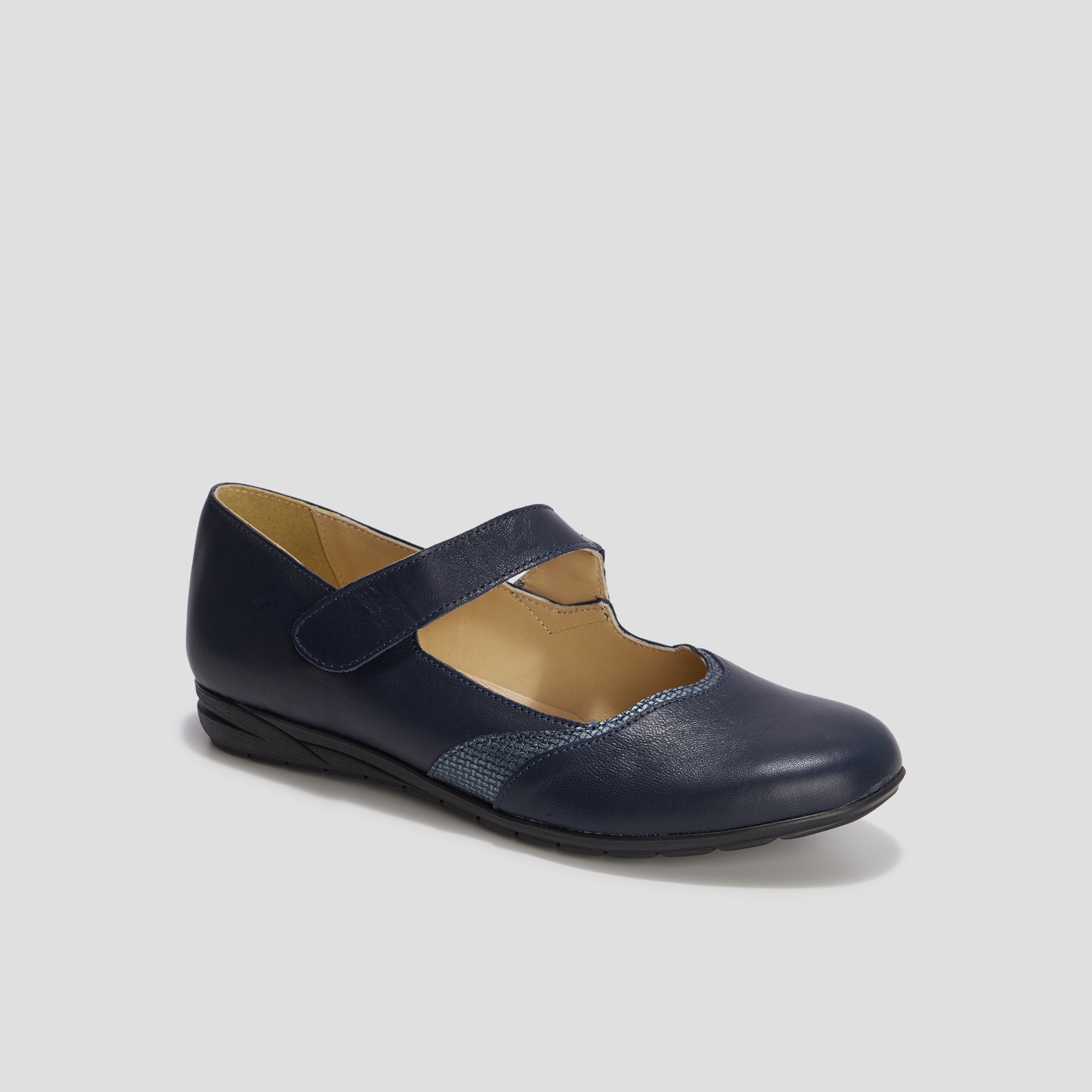 Ballerines en cuir pied large bleu marine femme | La Halle
