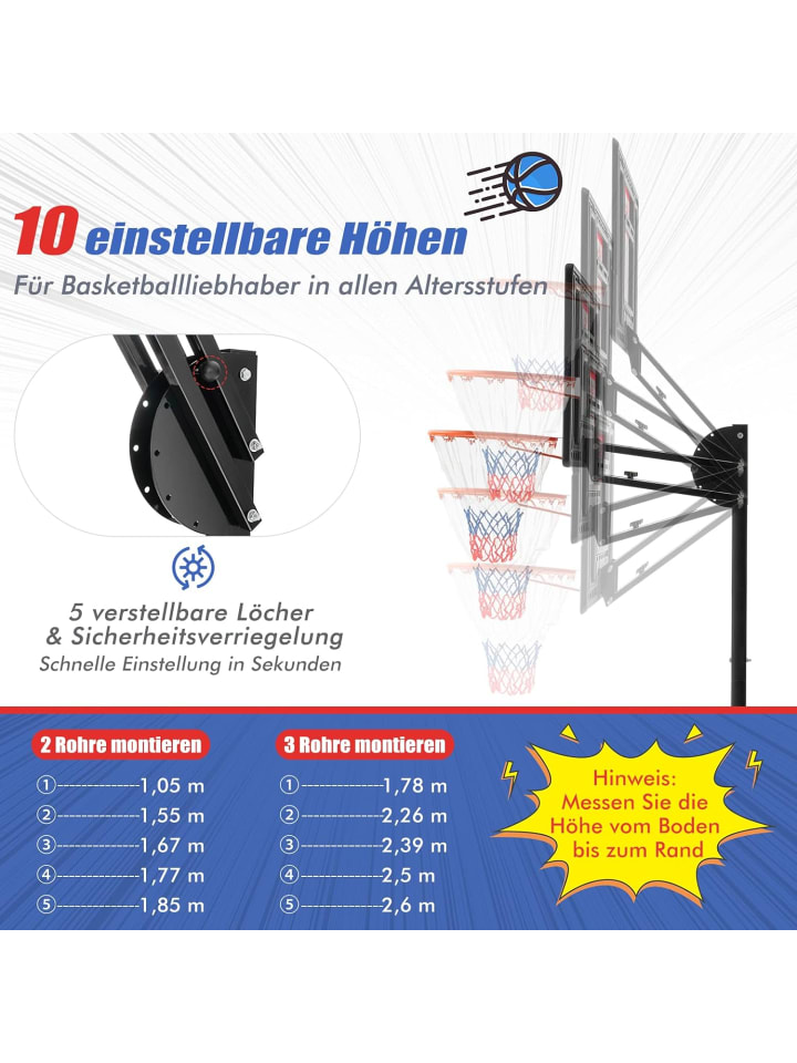 COSTWAY Basketballständer 228-265 cm in Schwarz günstig kaufen onesize