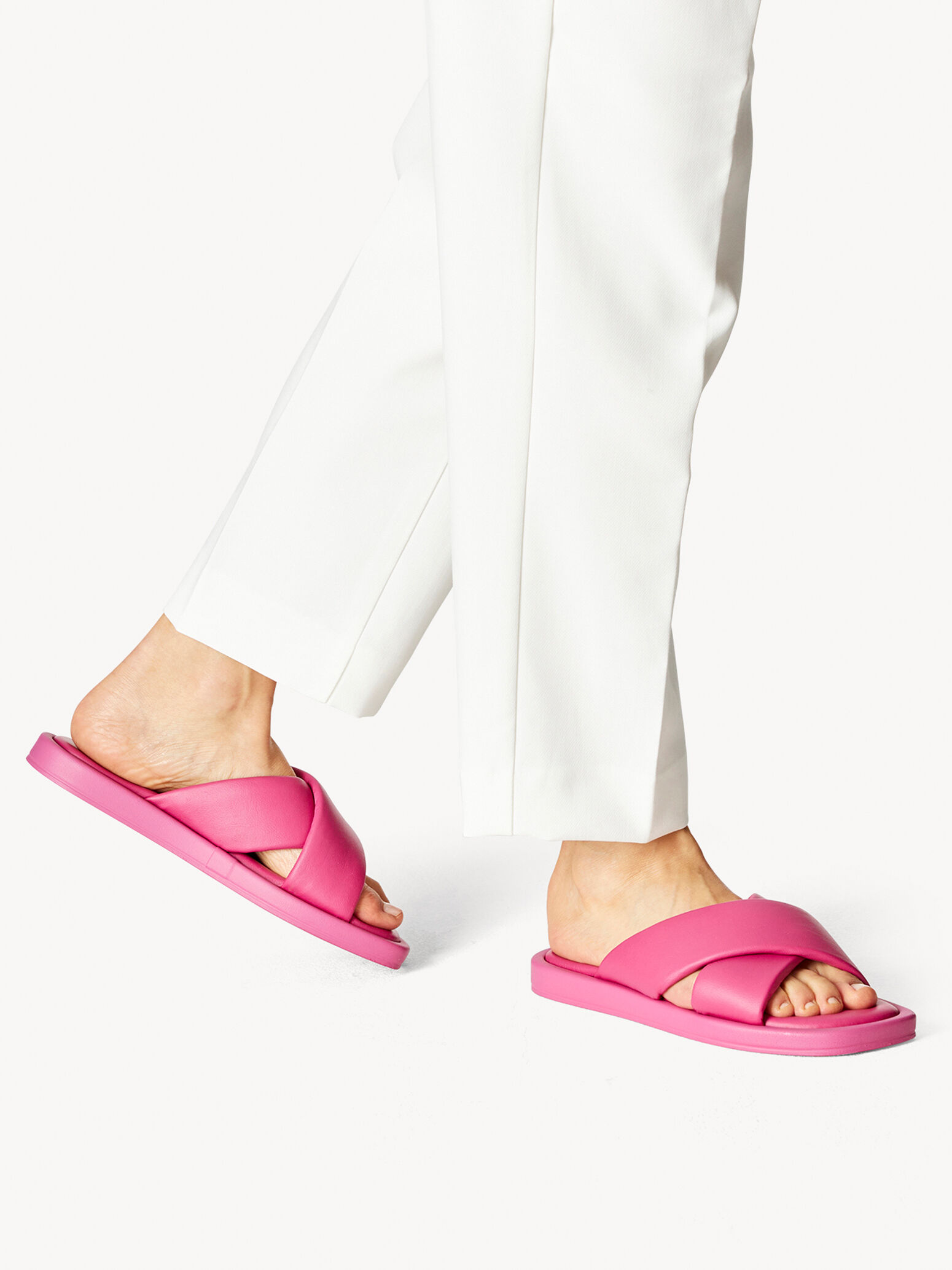 Mule en cuir - rose fuchsia